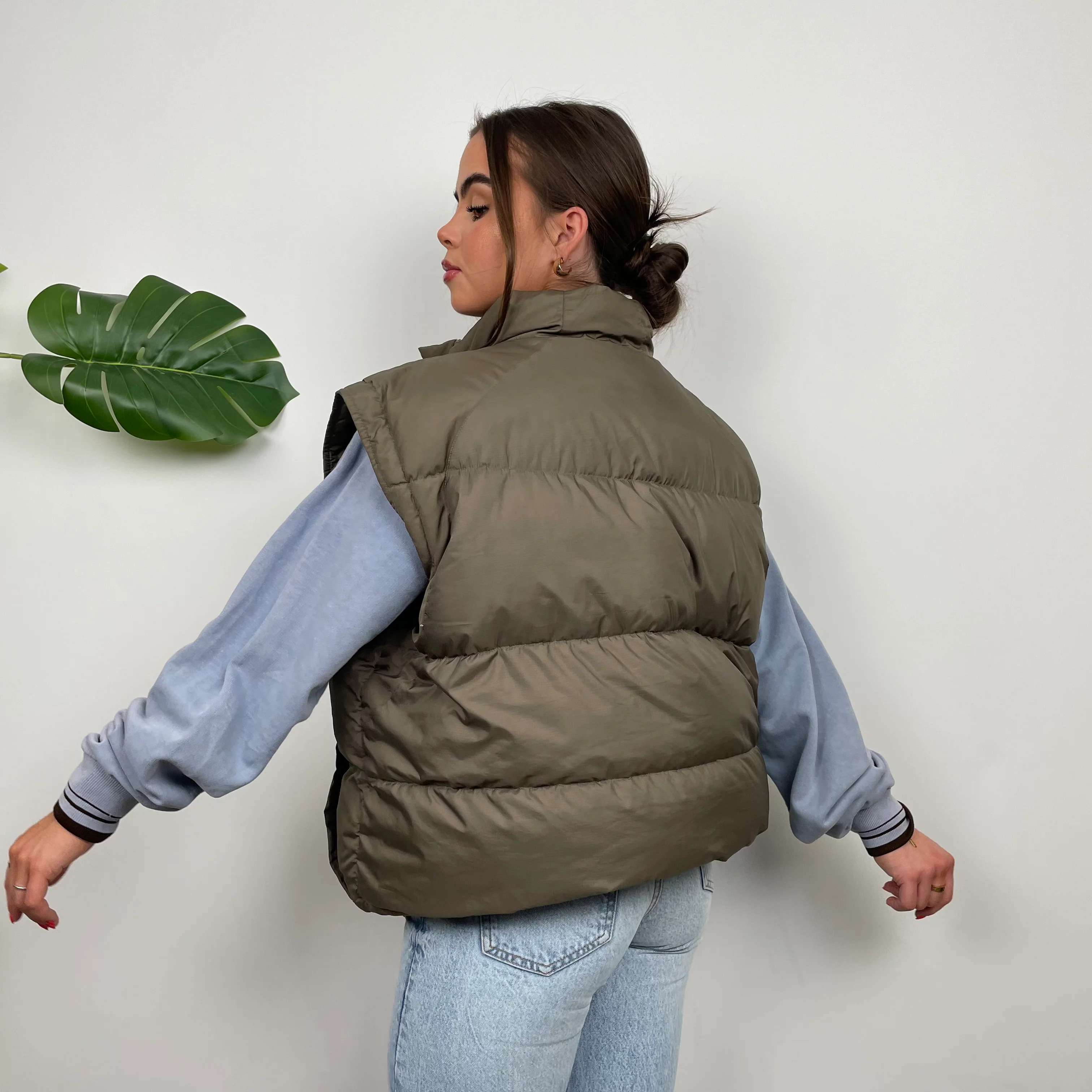 Nike RARE Khaki Embroidered Swoosh Puffer Gilet (M) - Image 13