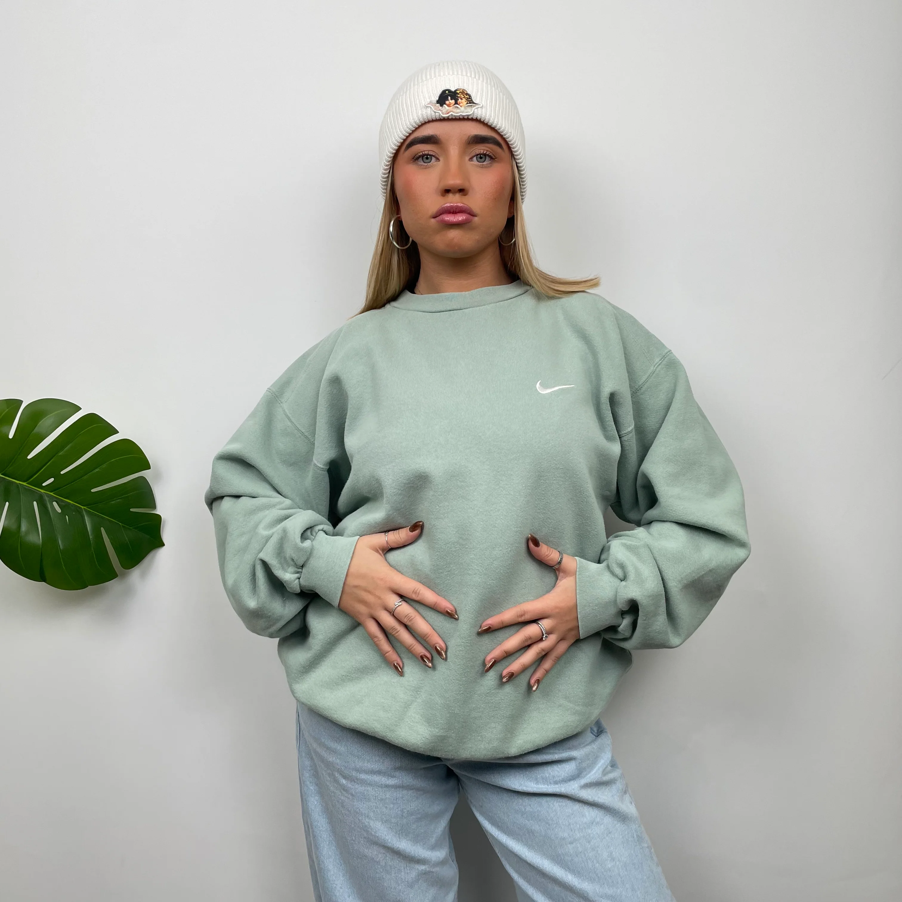 Nike RARE Mint Green Embroidered Swoosh Sweatshirt (M) - Image 2