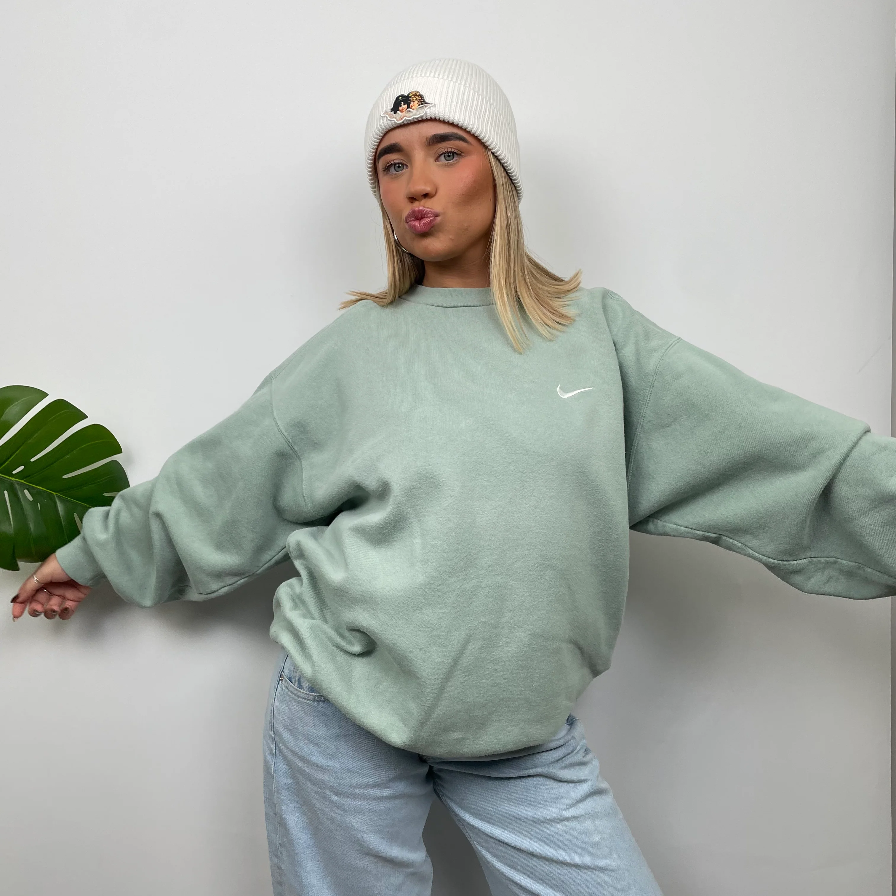 Nike RARE Mint Green Embroidered Swoosh Sweatshirt (M) - Image 5