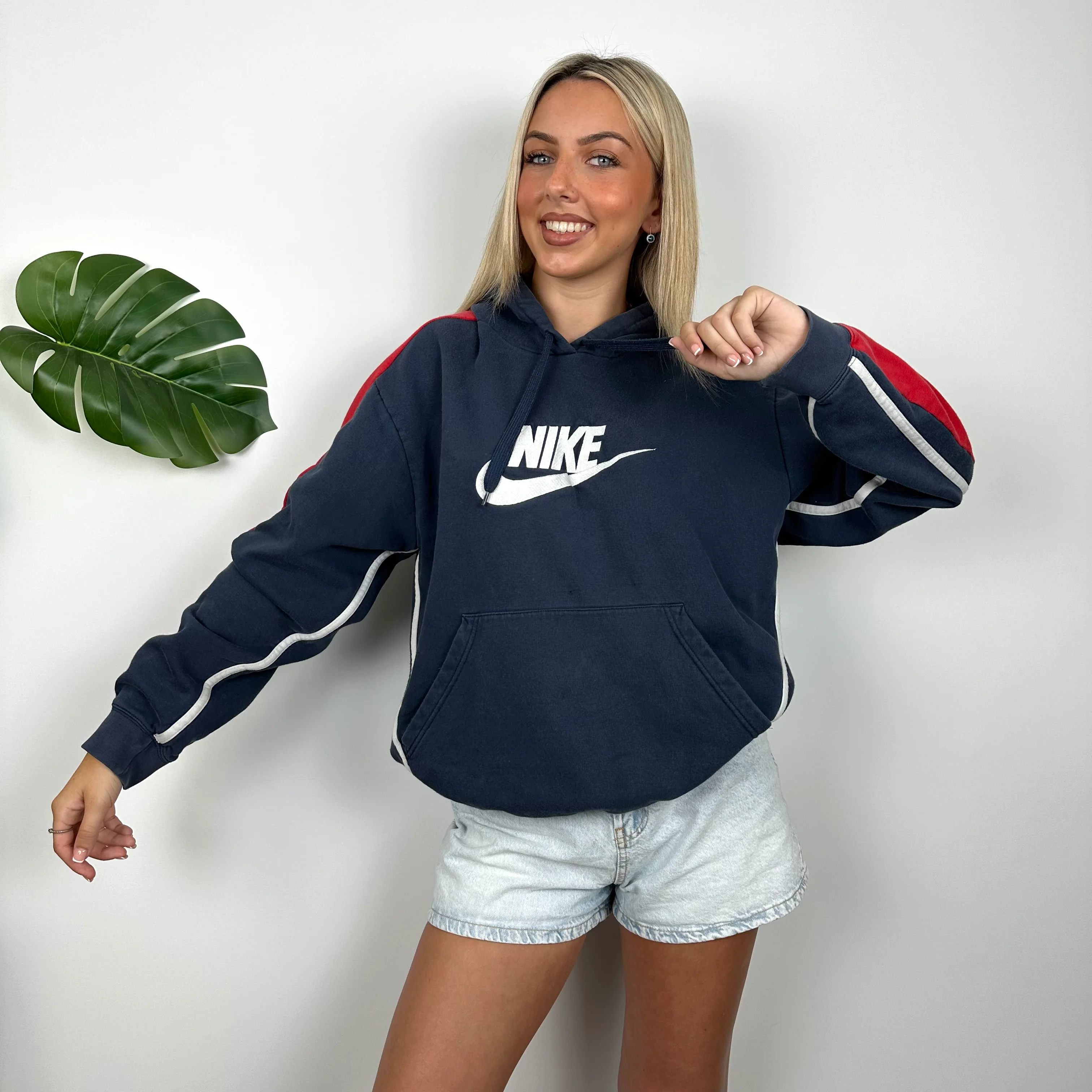 Nike RARE Navy Embroidered Spell Out Hoodie (S) - Image 3