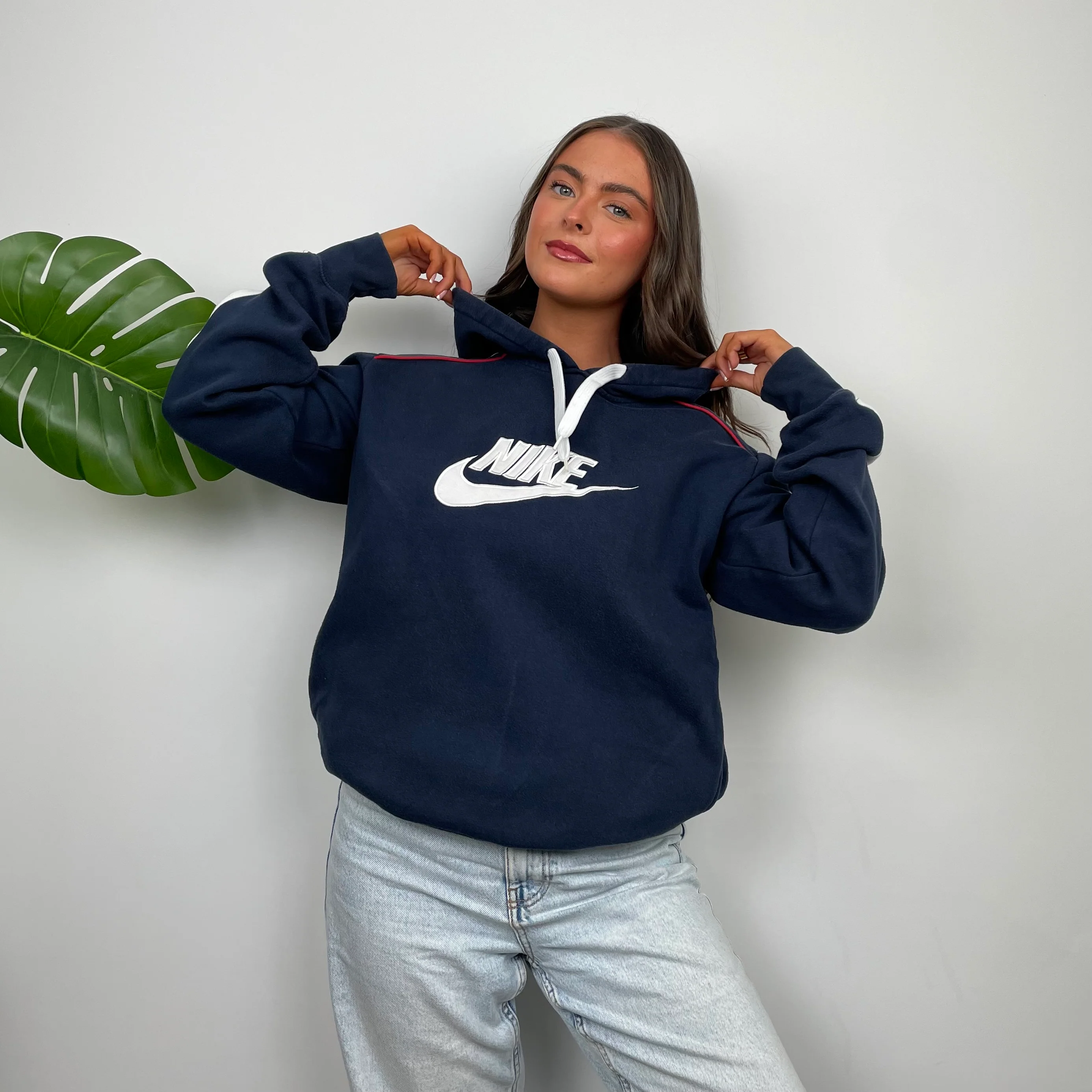Nike RARE Navy Embroidered Spell Out Hoodie (M) - Image 3