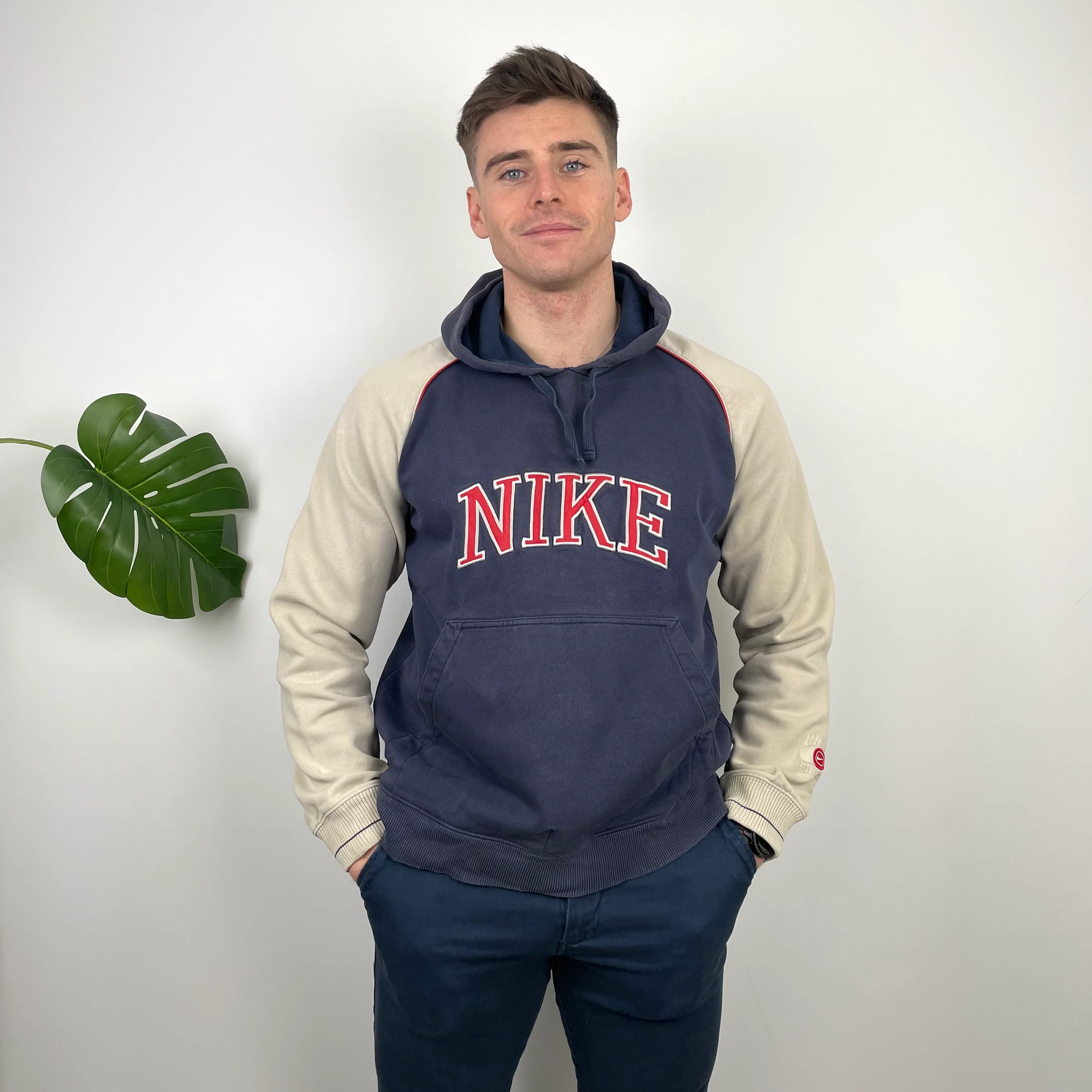 Nike RARE Navy Embroidered Spell Out Hoodie (L) - Image 2