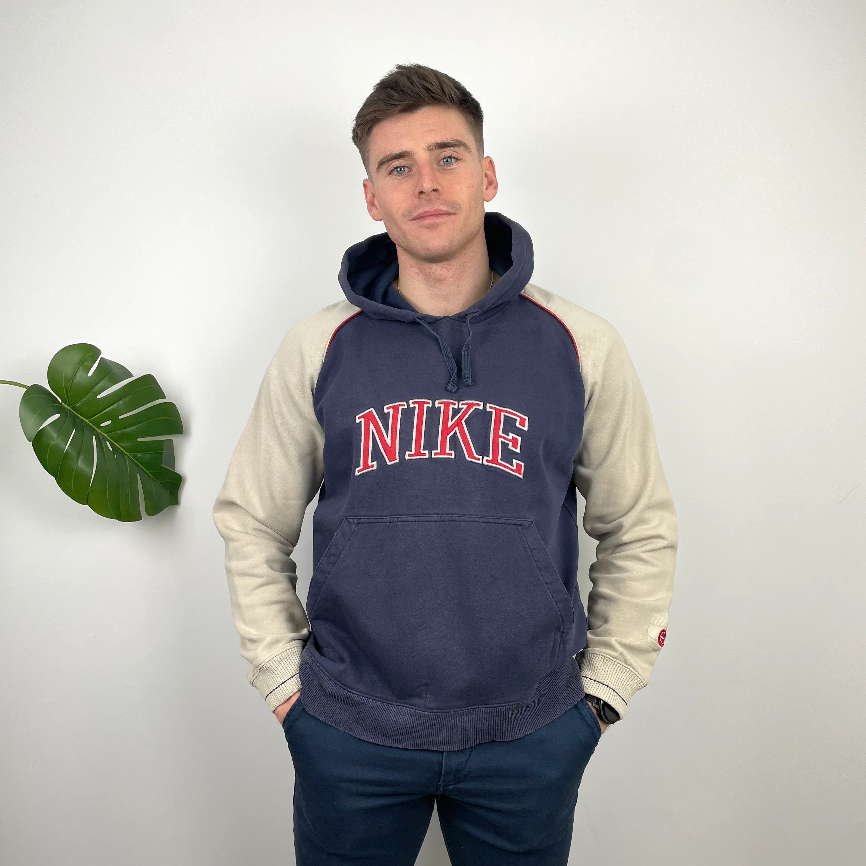 Nike RARE Navy Embroidered Spell Out Hoodie (L) - Image 3