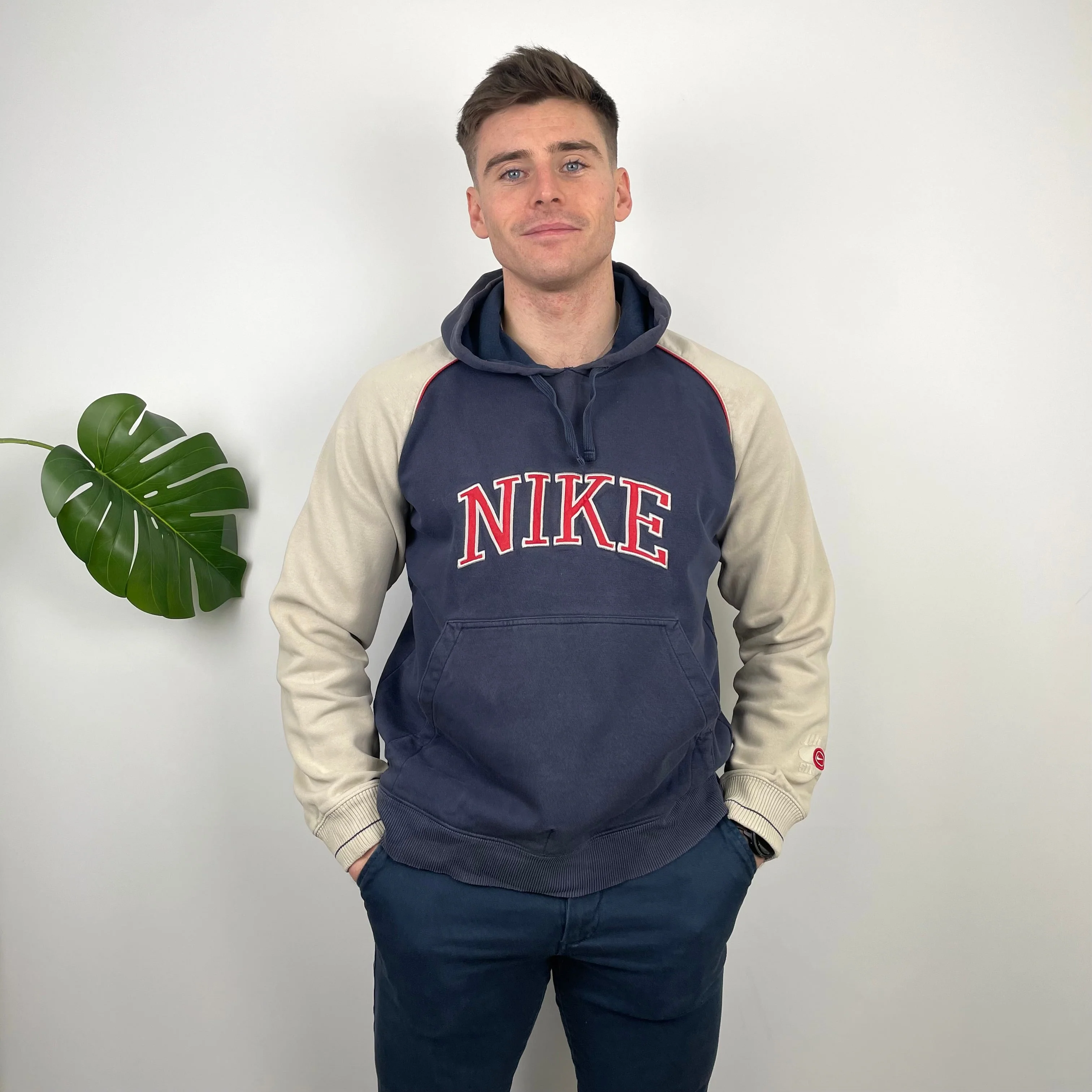 Nike RARE Navy Embroidered Spell Out Hoodie (L) - Image 2