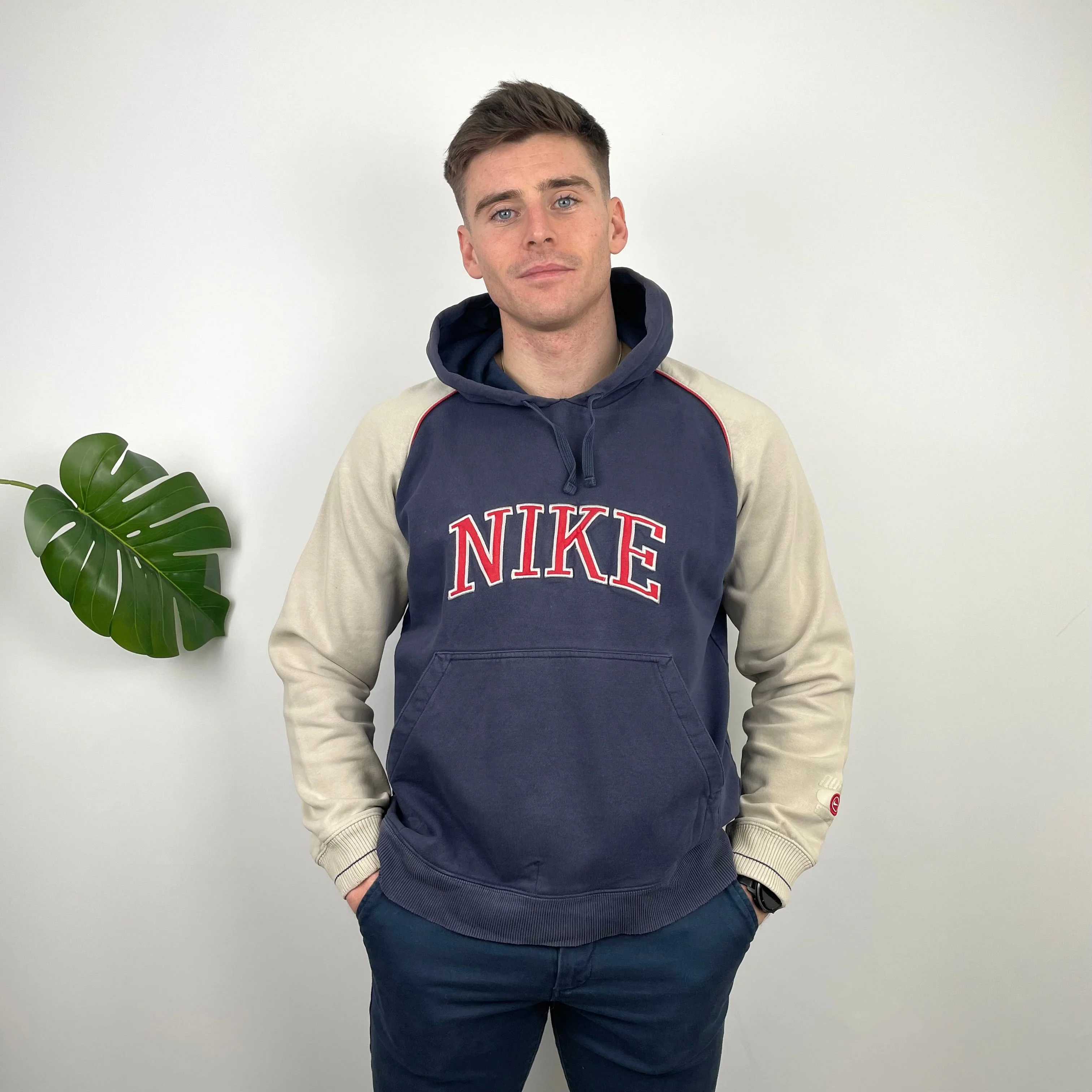 Nike RARE Navy Embroidered Spell Out Hoodie (L) - Image 3