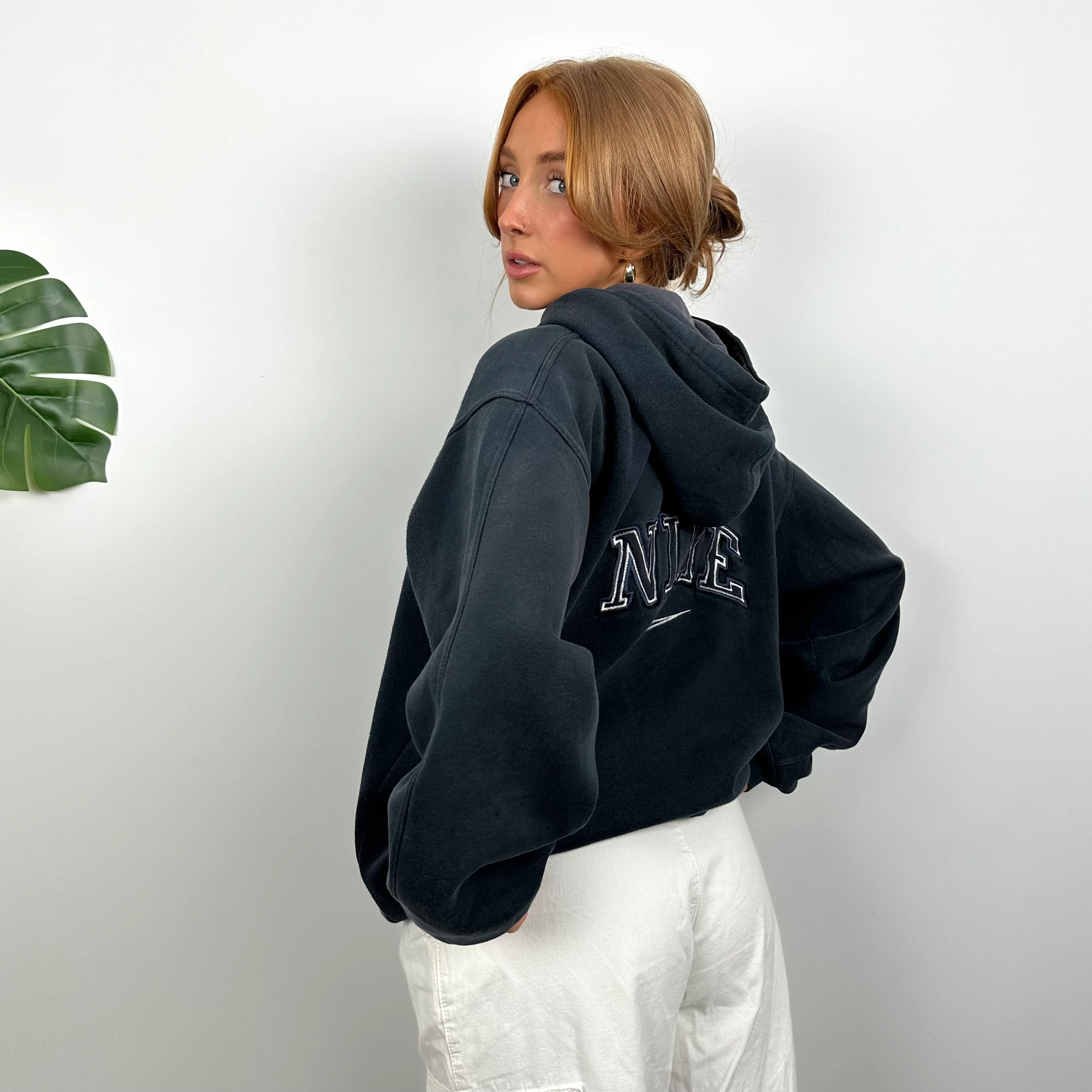 Nike RARE Navy Embroidered Spell out Zip Up Hoodie (M) - Image 7