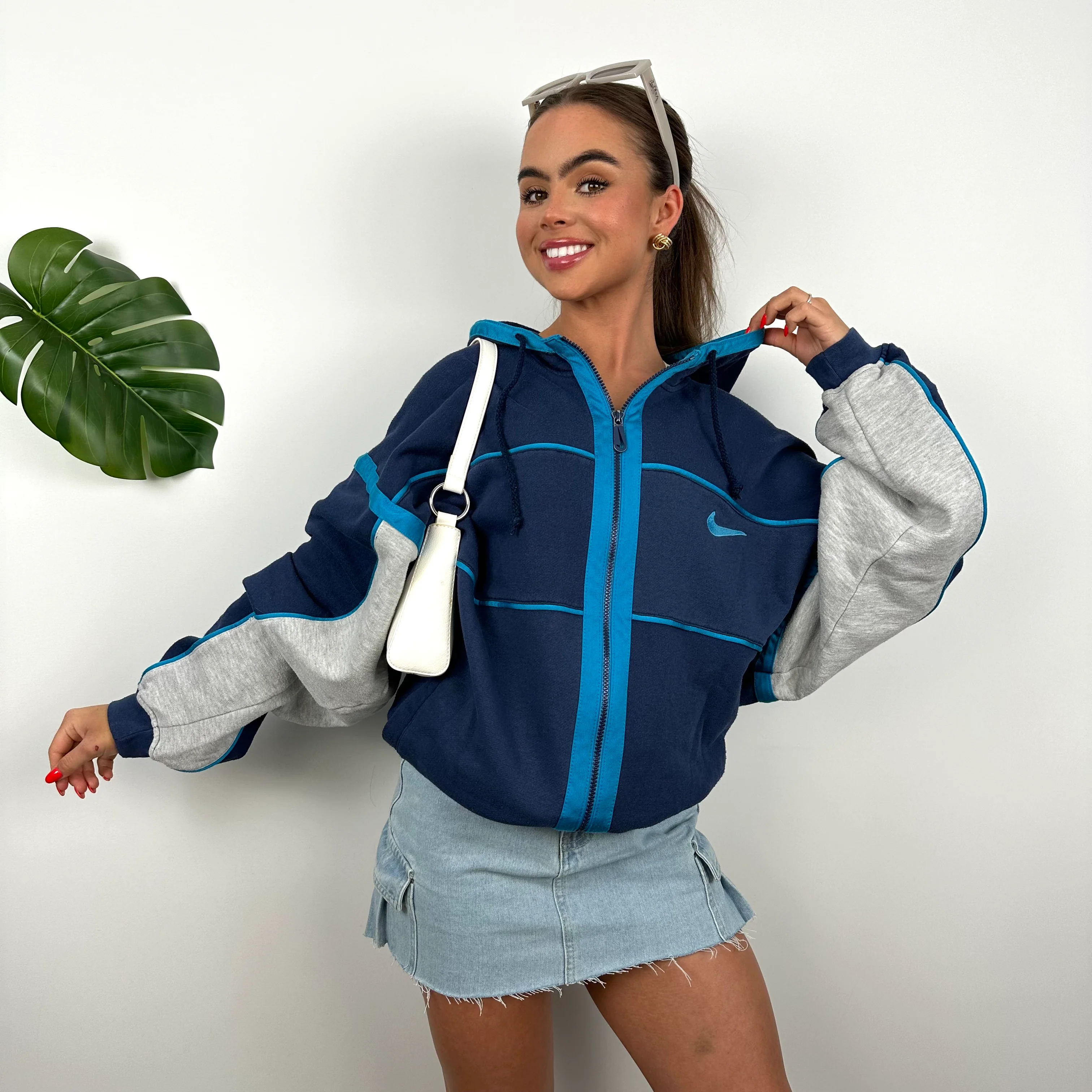 Nike RARE Navy Embroidered Spell Out Zip Up Hoodie Jacket (L) - Image 2