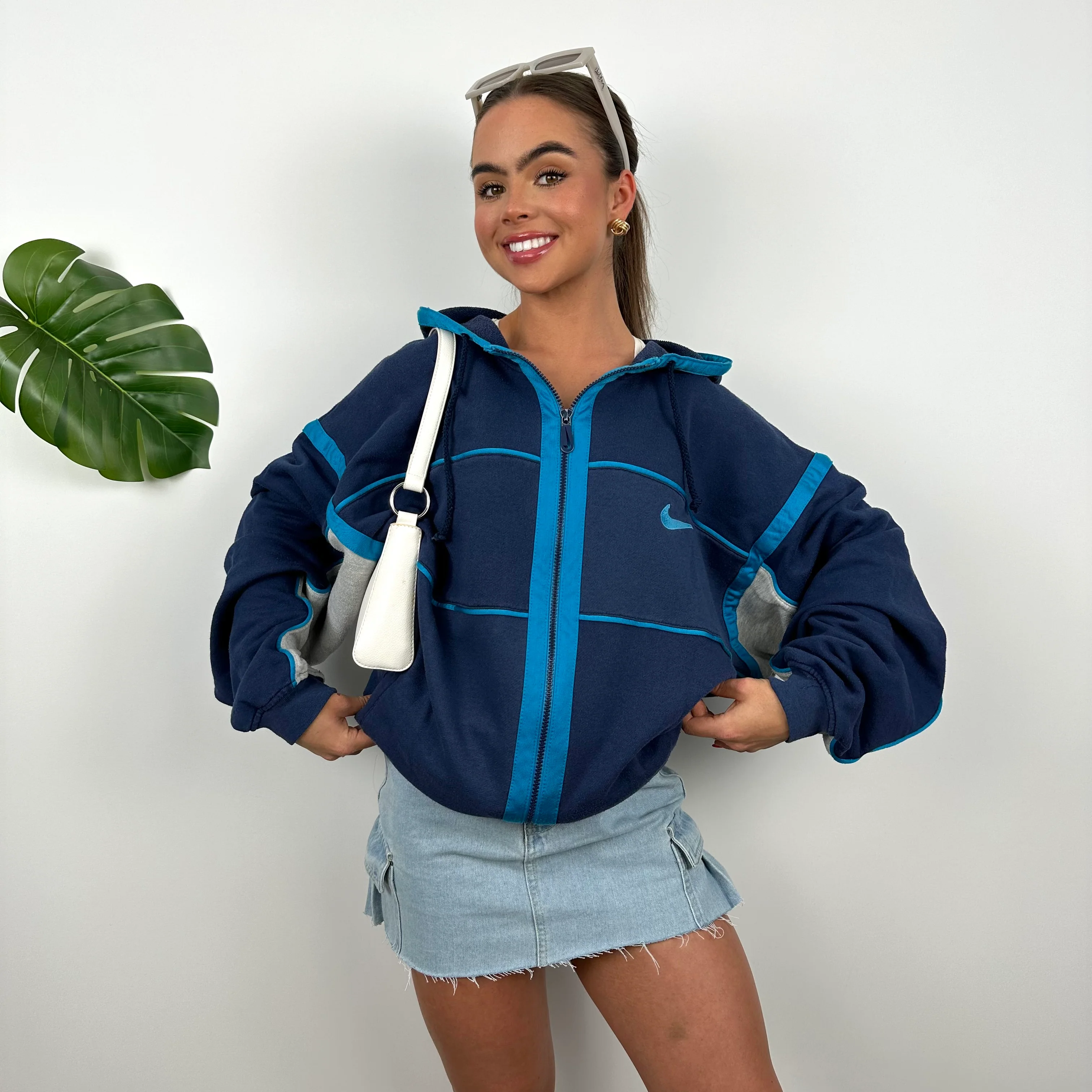 Nike RARE Navy Embroidered Spell Out Zip Up Hoodie Jacket (L) - Image 4