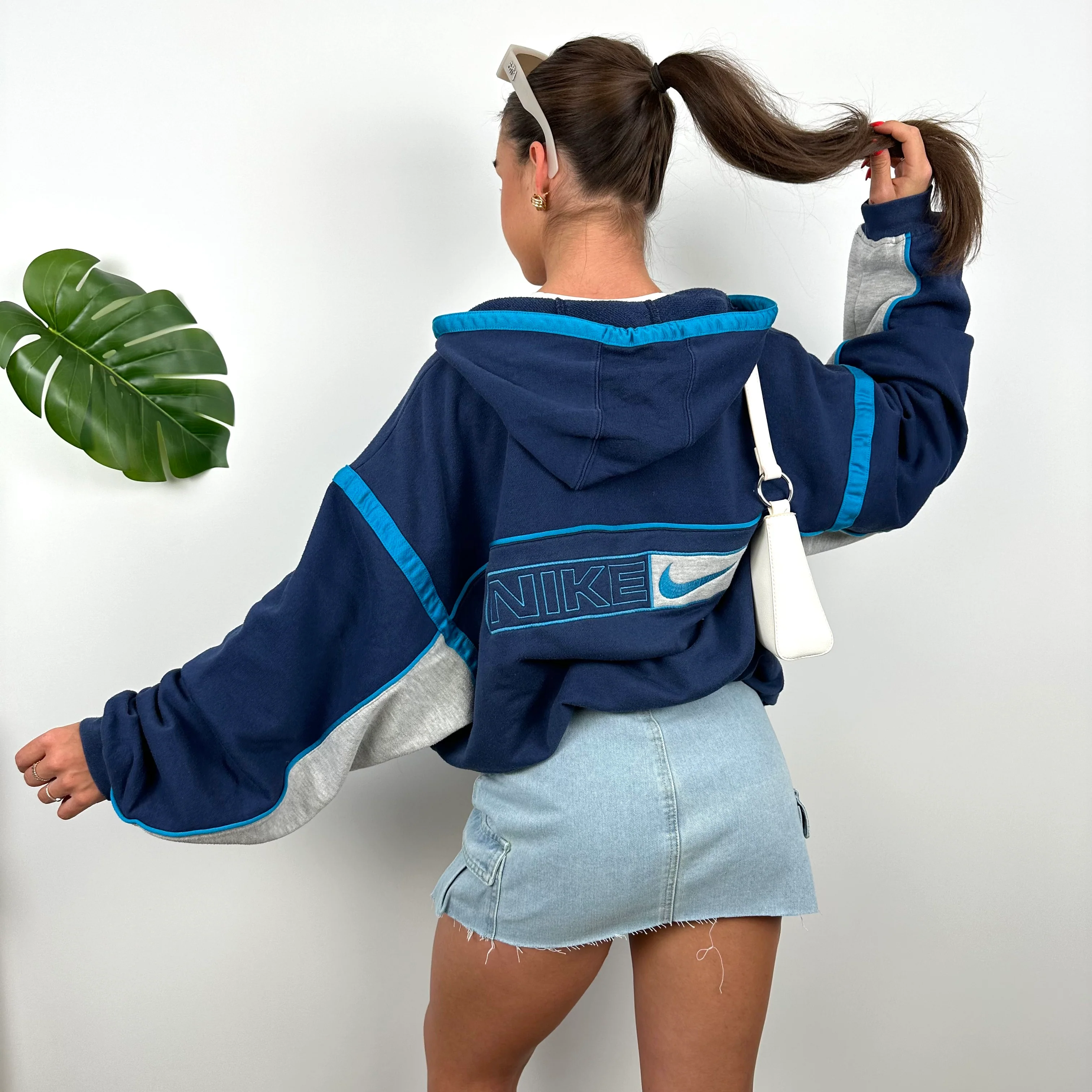 Nike RARE Navy Embroidered Spell Out Zip Up Hoodie Jacket (L) - Image 5