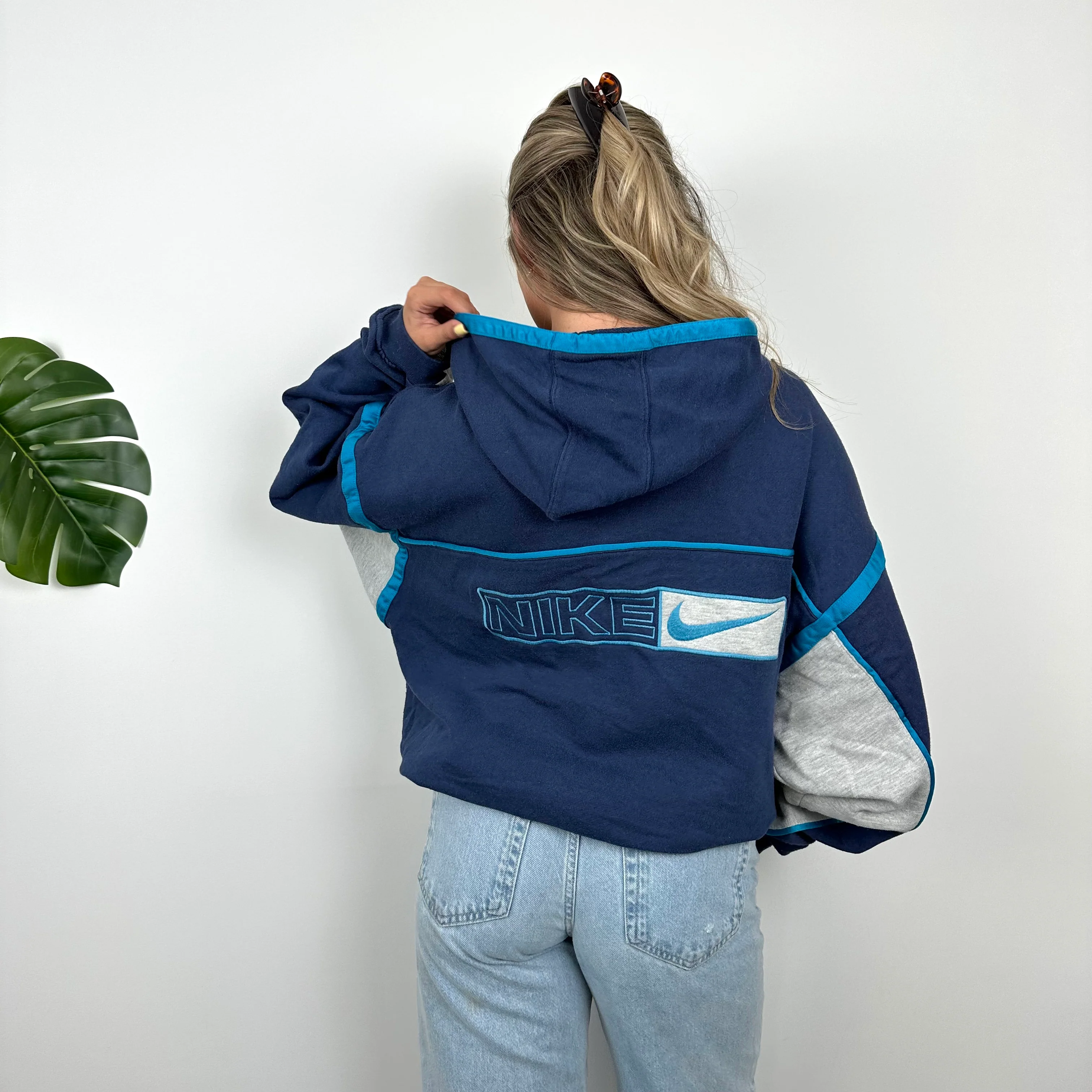 Nike RARE Navy Embroidered Spell Out Zip Up Hoodie Jacket (L) - Image 3