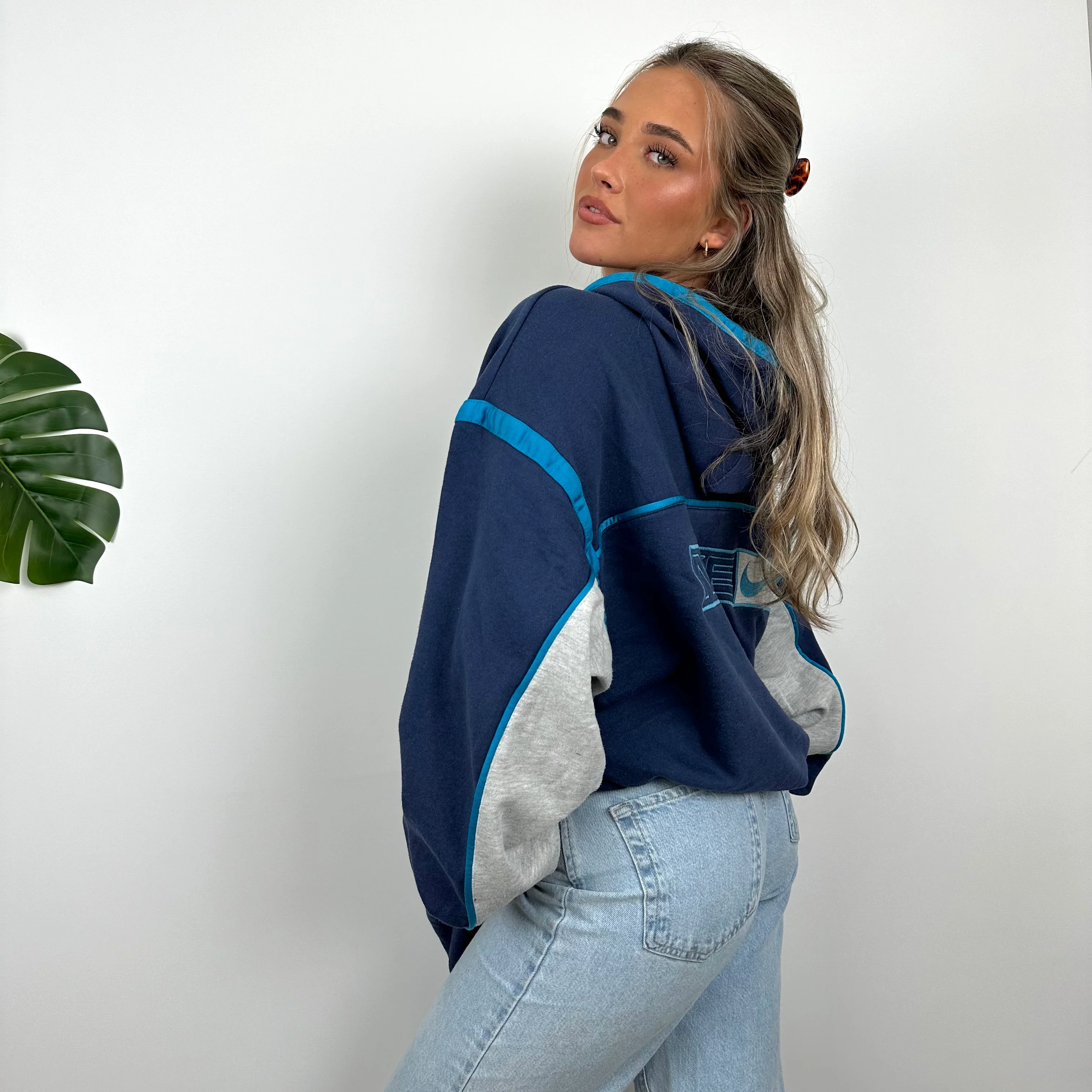 Nike RARE Navy Embroidered Spell Out Zip Up Hoodie Jacket (L) - Image 7