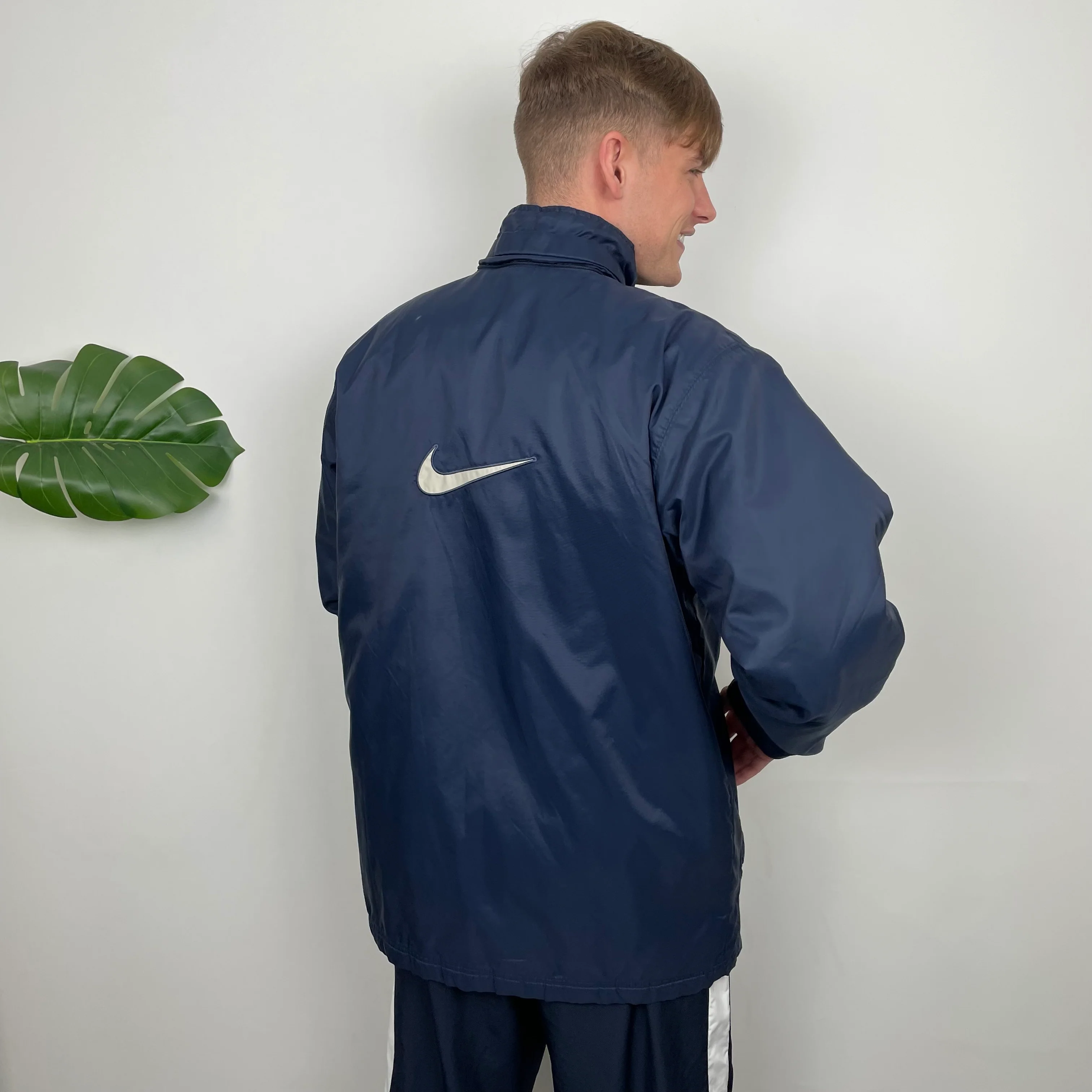 Nike RARE Navy Embroidered Swoosh Padded Jacket (XL)