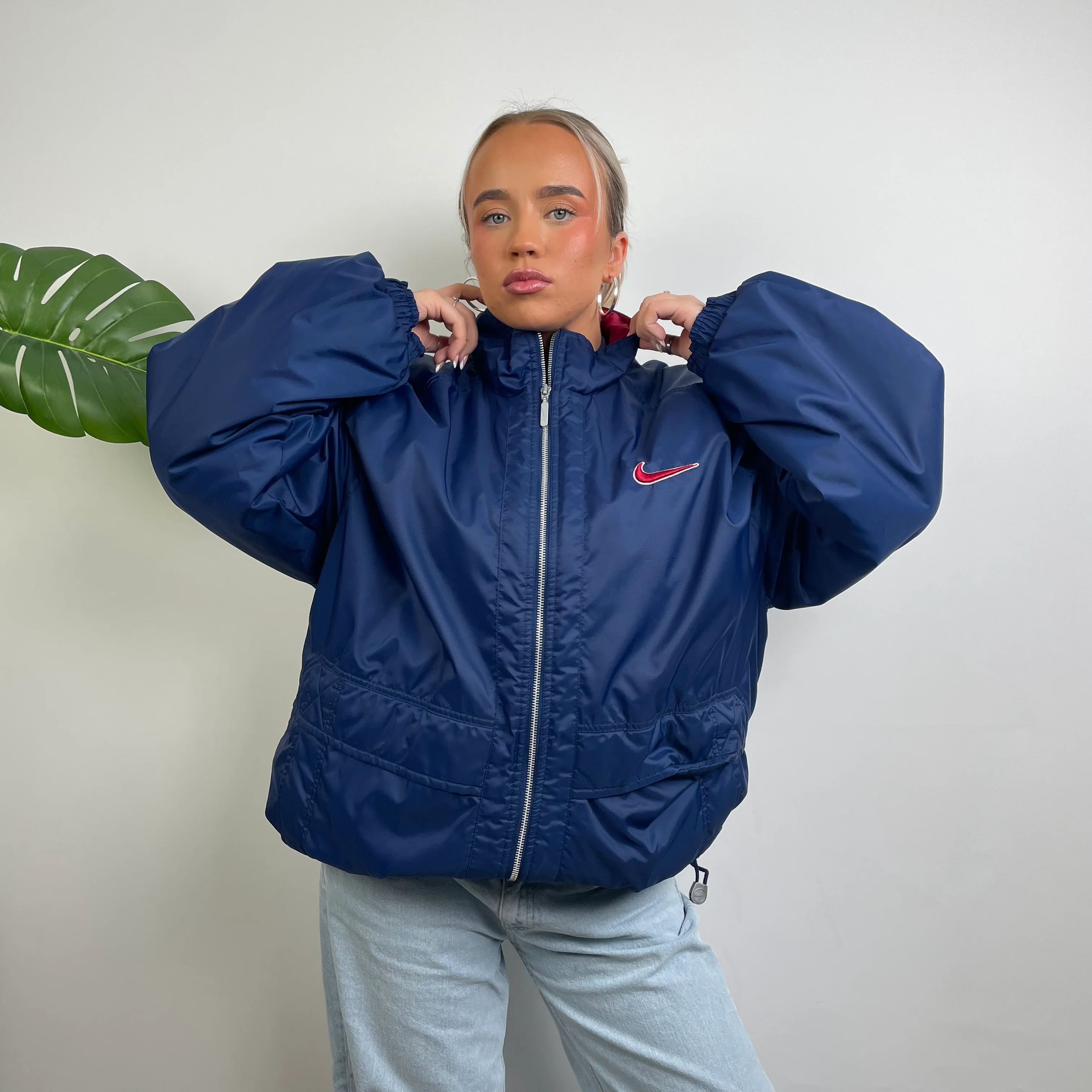 Nike RARE Navy Embroidered Swoosh Padded Jacket (XXL) - Image 3