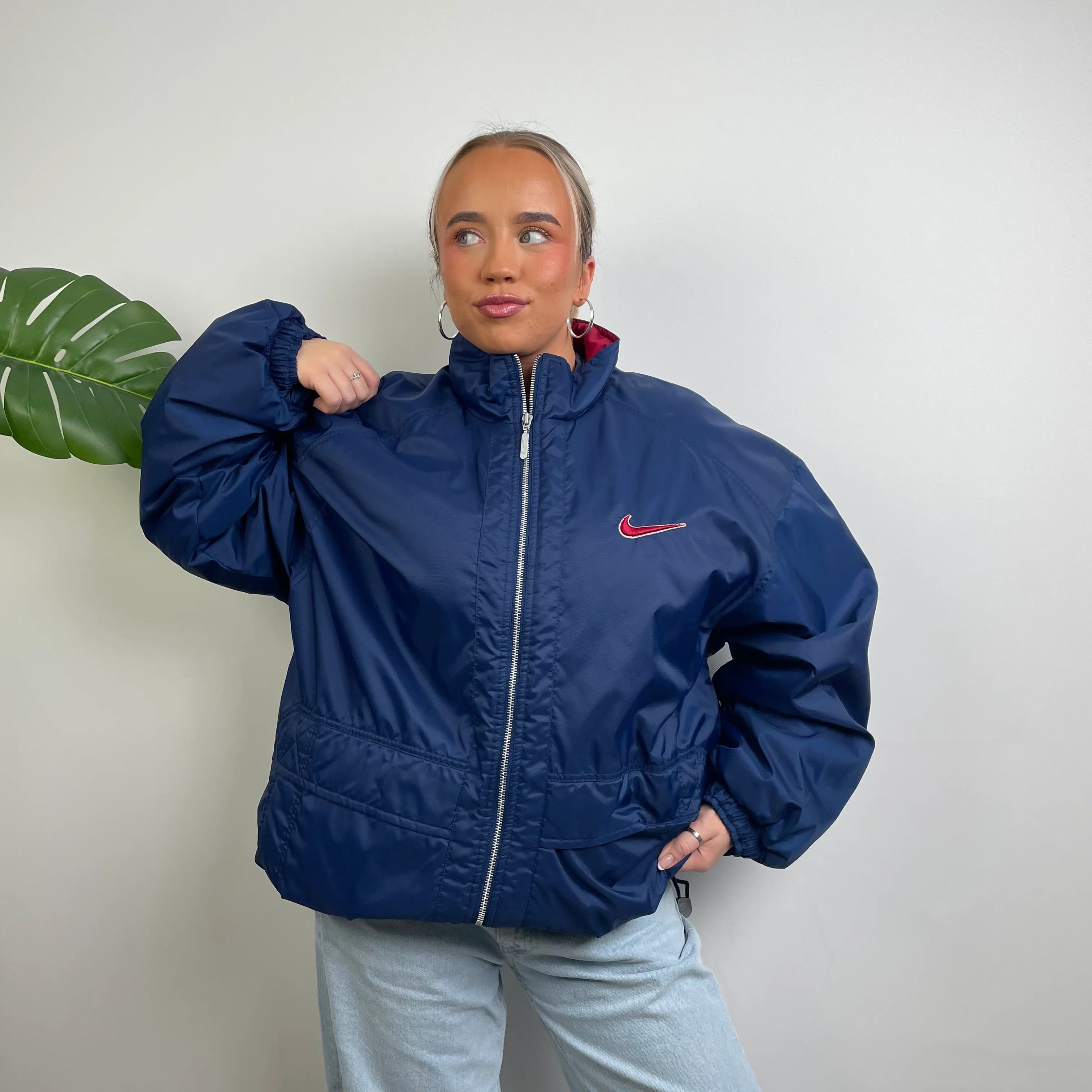 Nike RARE Navy Embroidered Swoosh Padded Jacket (XXL) - Image 4
