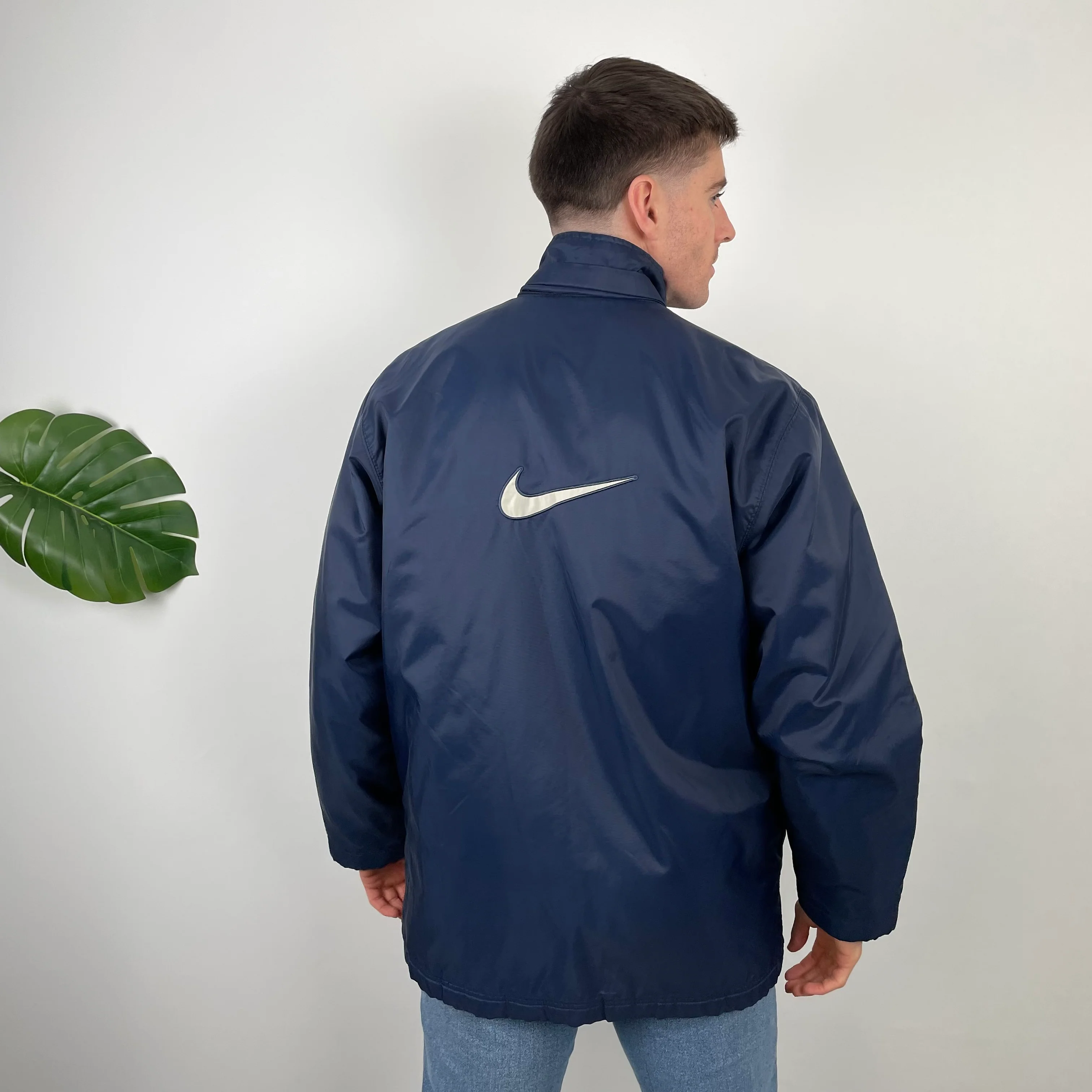 Nike RARE Navy Embroidered Swoosh Padded Jacket (XXL)