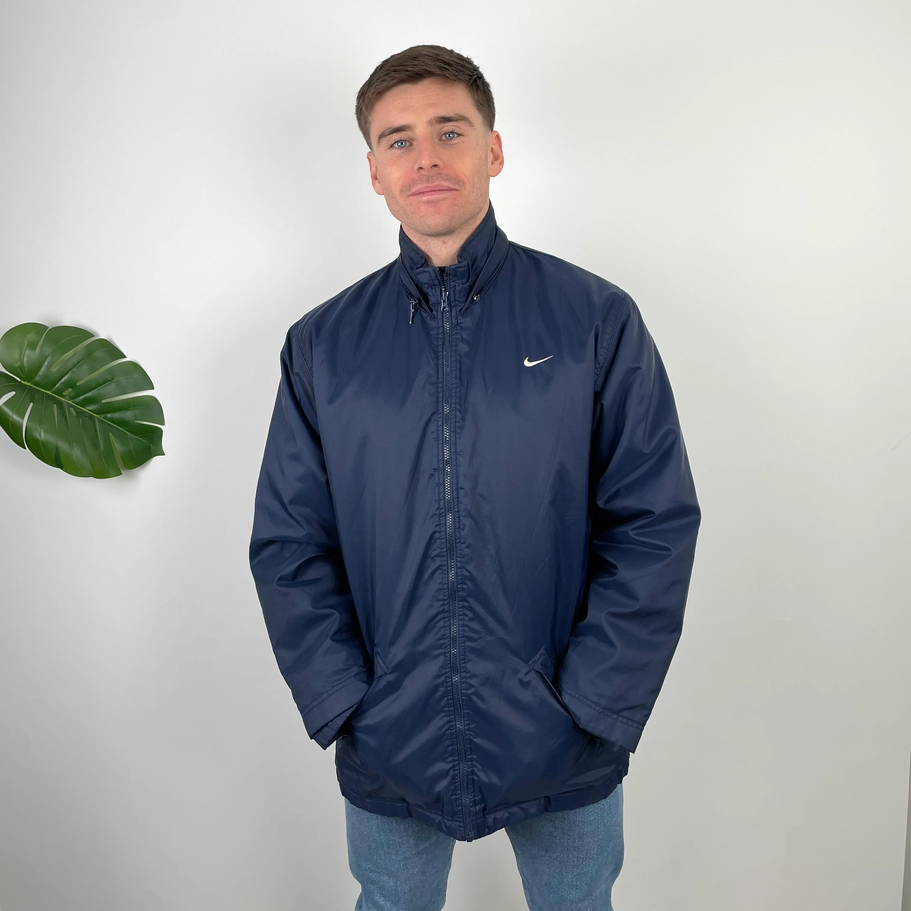 Nike RARE Navy Embroidered Swoosh Padded Jacket (XXL) - Image 3