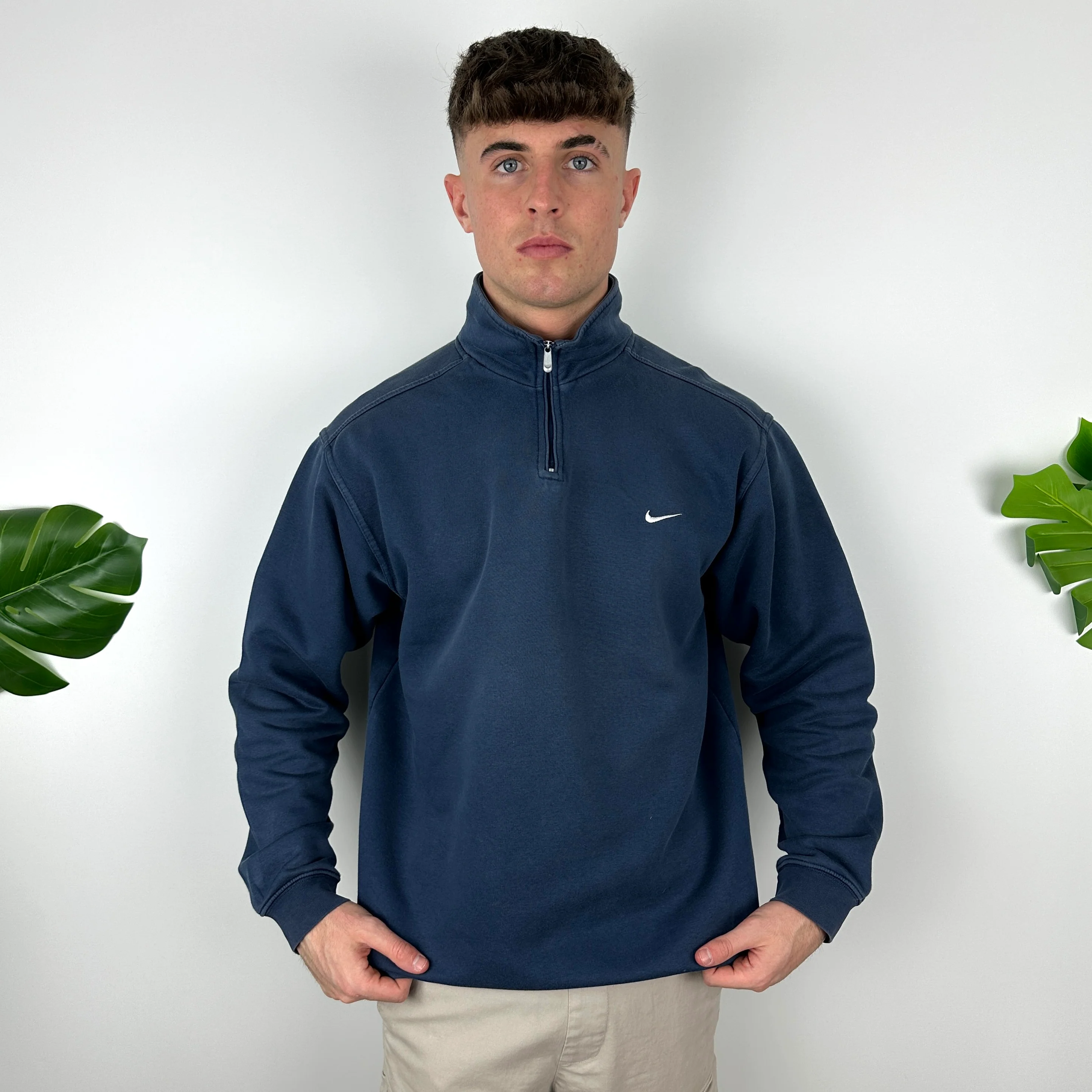 Nike Navy Embroidered Swoosh Quarter Zip (M) - Image 4
