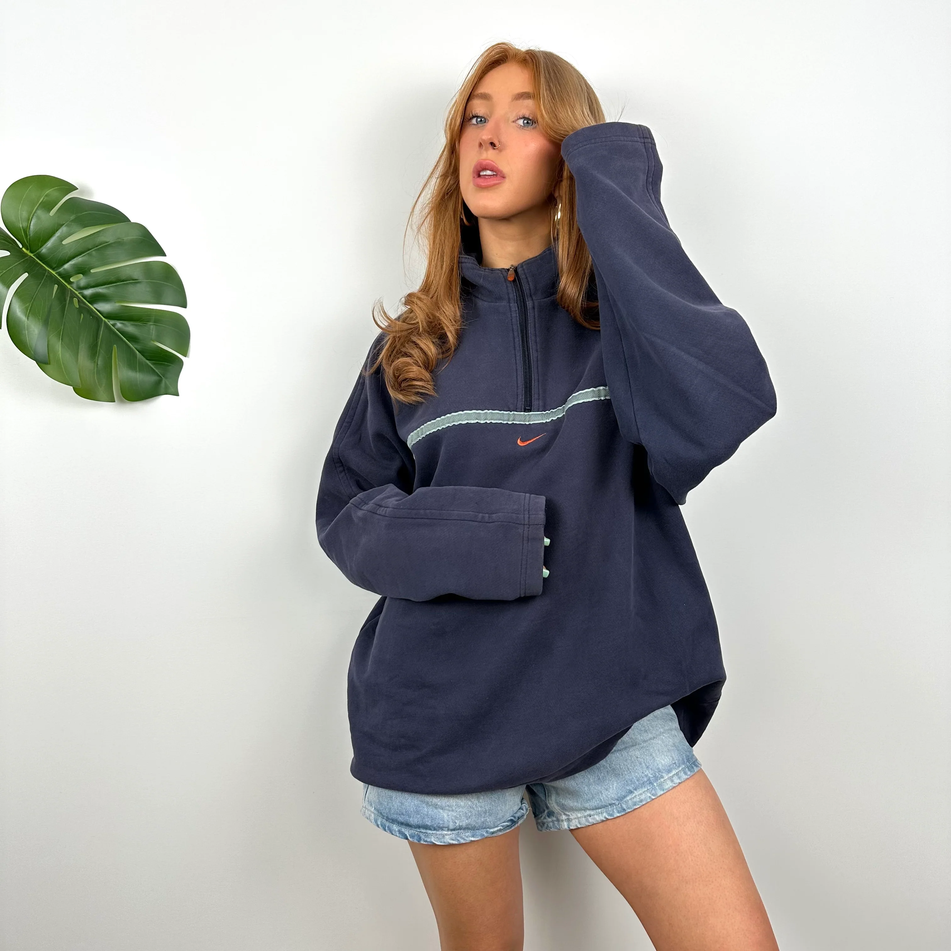 Nike RARE Navy Embroidered Swoosh Quarter Zip (L) - Image 3
