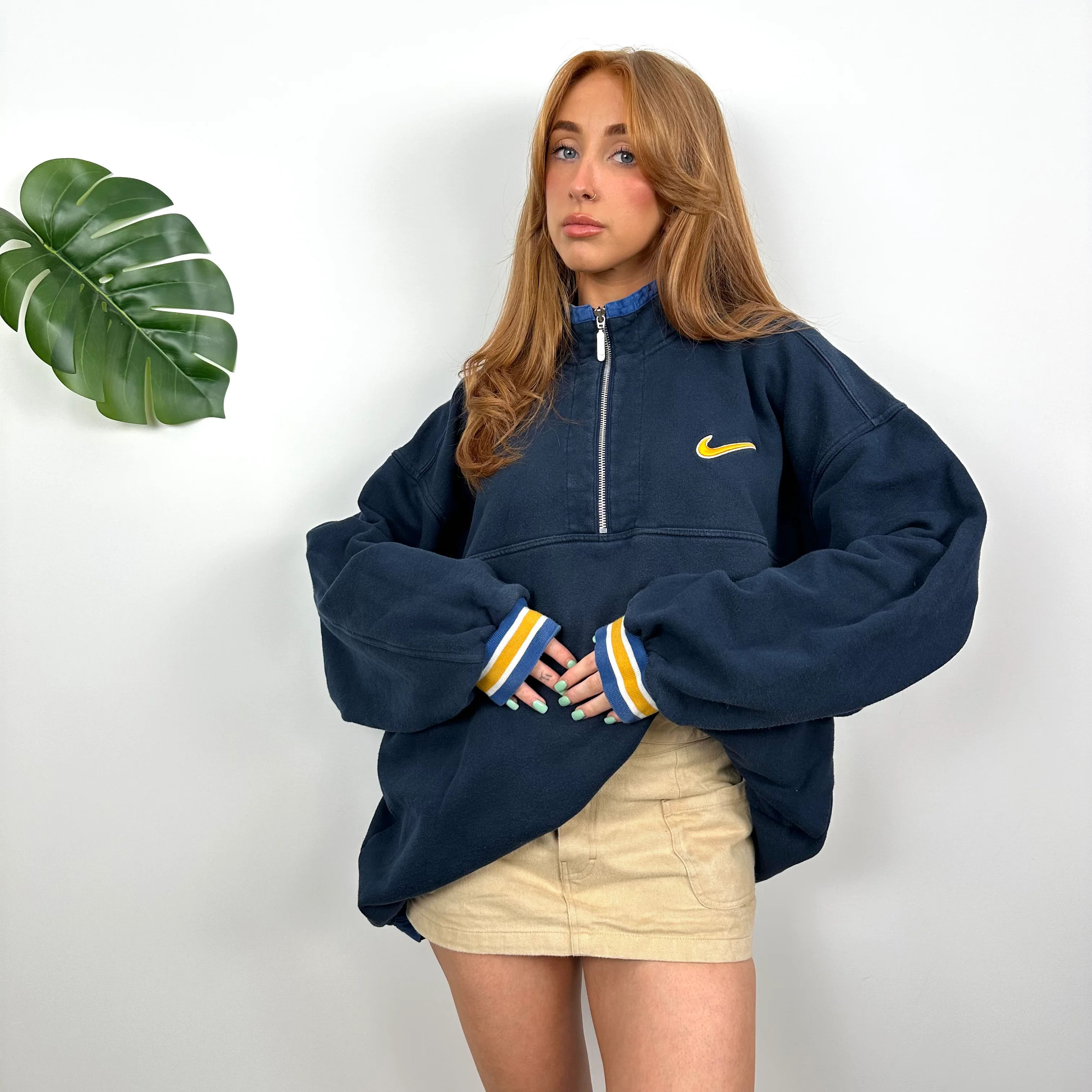 Nike RARE Navy Embroidered Swoosh Quarter Zip (XL) - Image 2