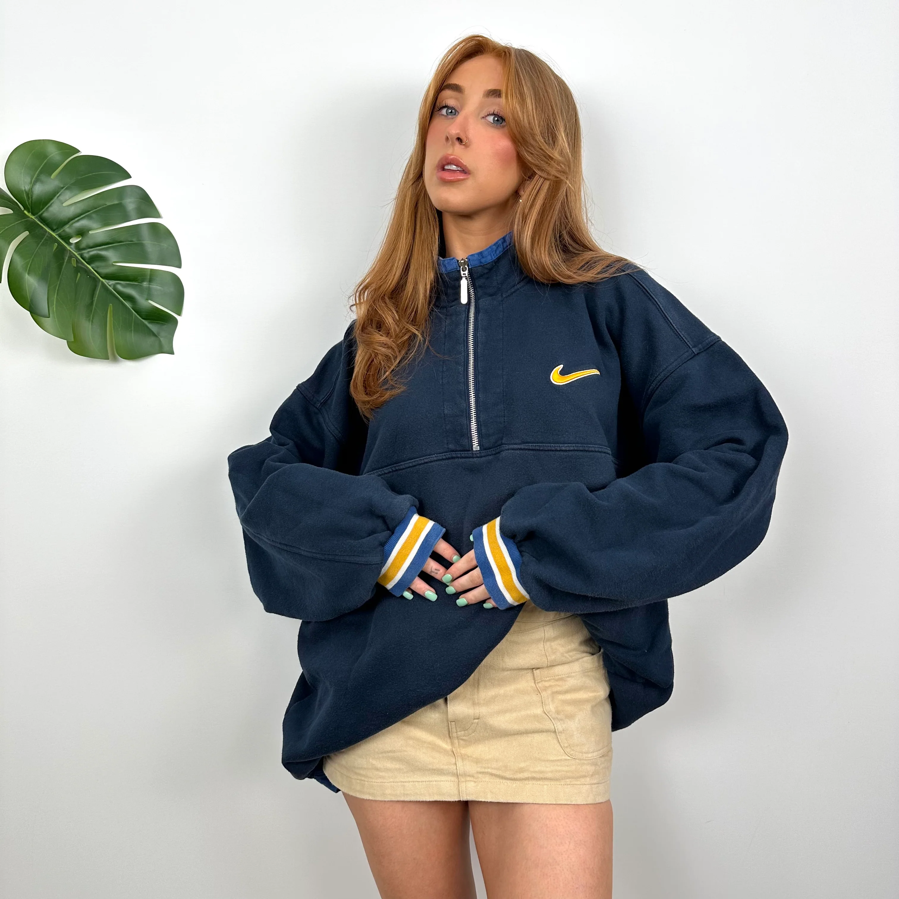 Nike RARE Navy Embroidered Swoosh Quarter Zip (XL) - Image 4