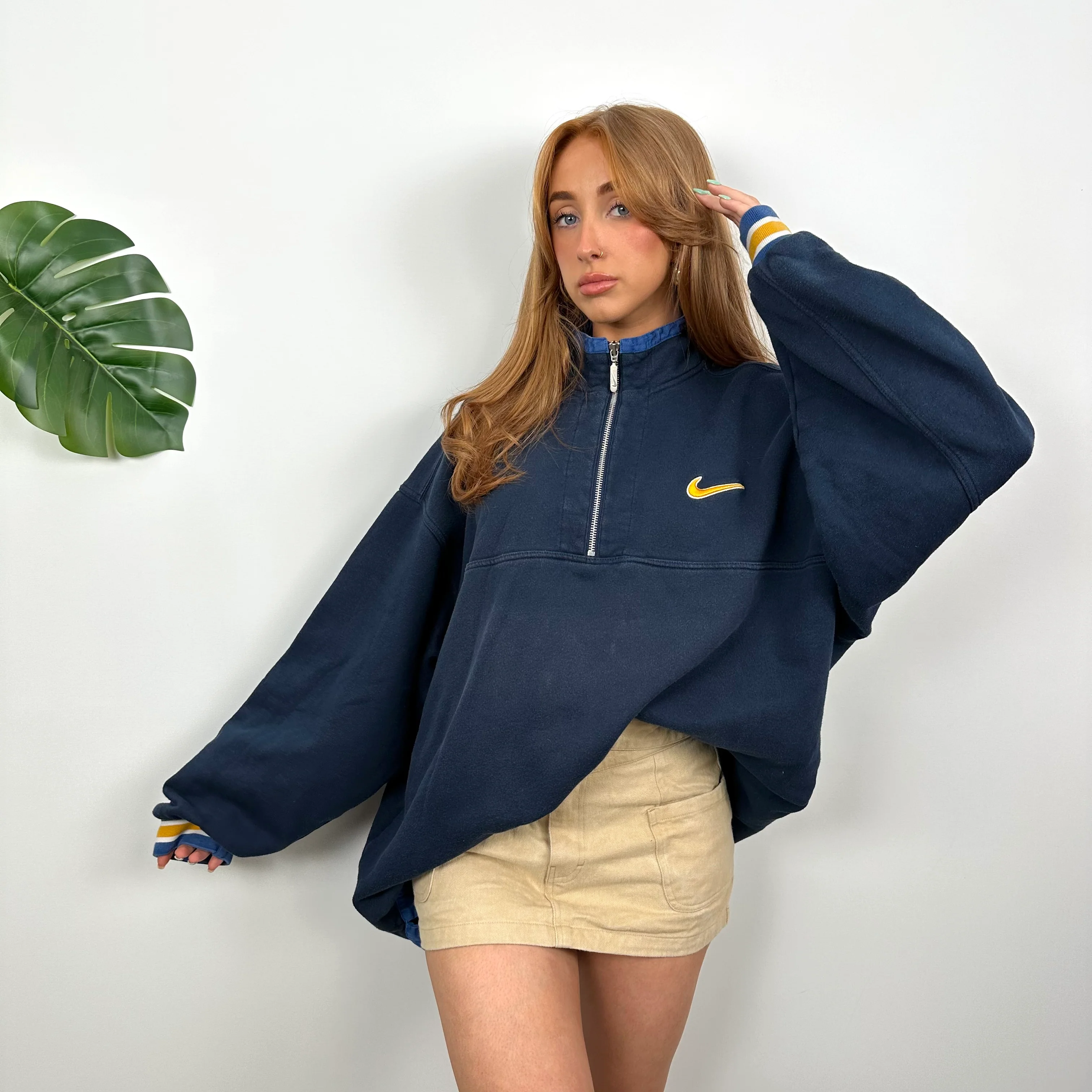 Nike RARE Navy Embroidered Swoosh Quarter Zip (XL) - Image 5