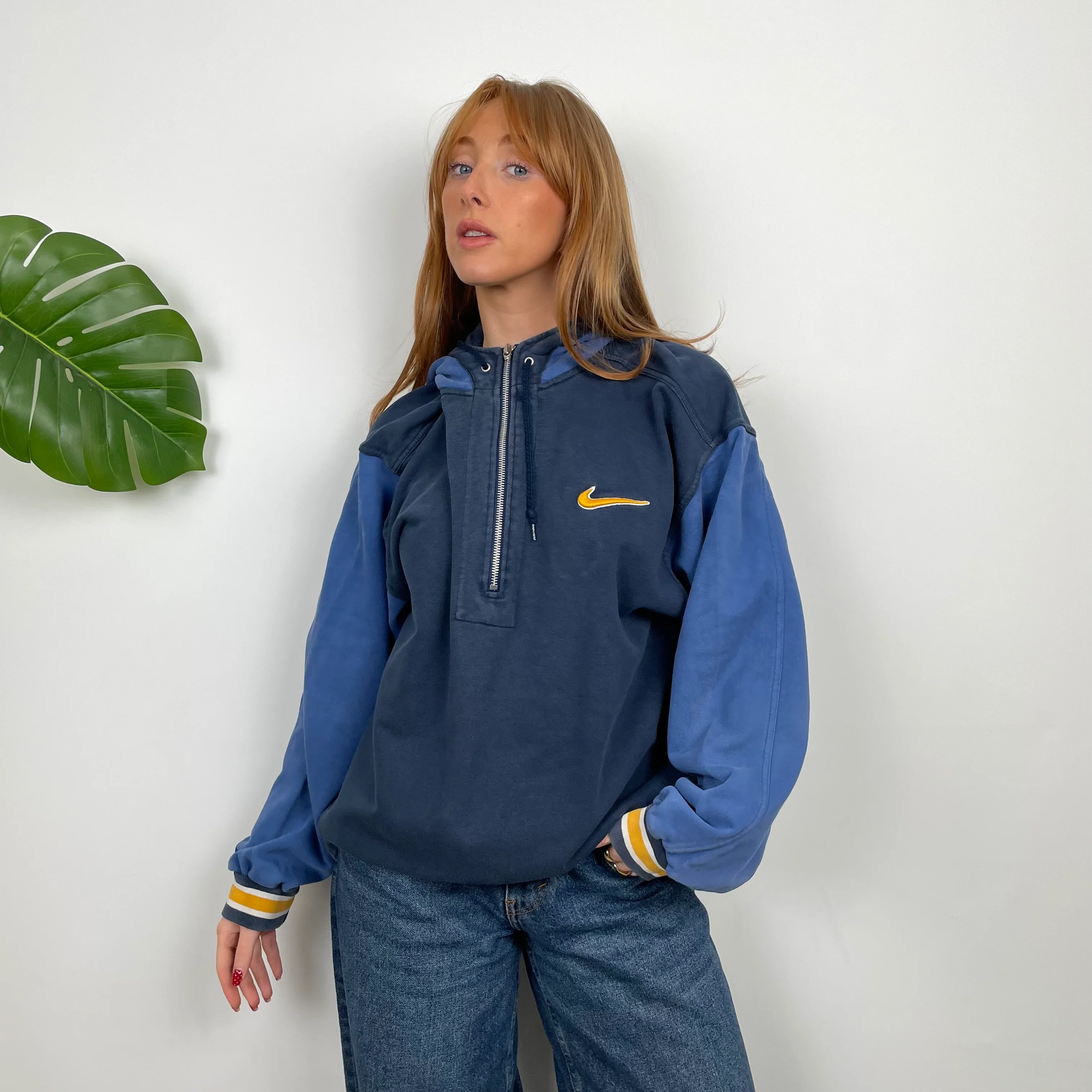 Nike RARE Navy Embroidered Swoosh Quarter Zip (M) - Image 3