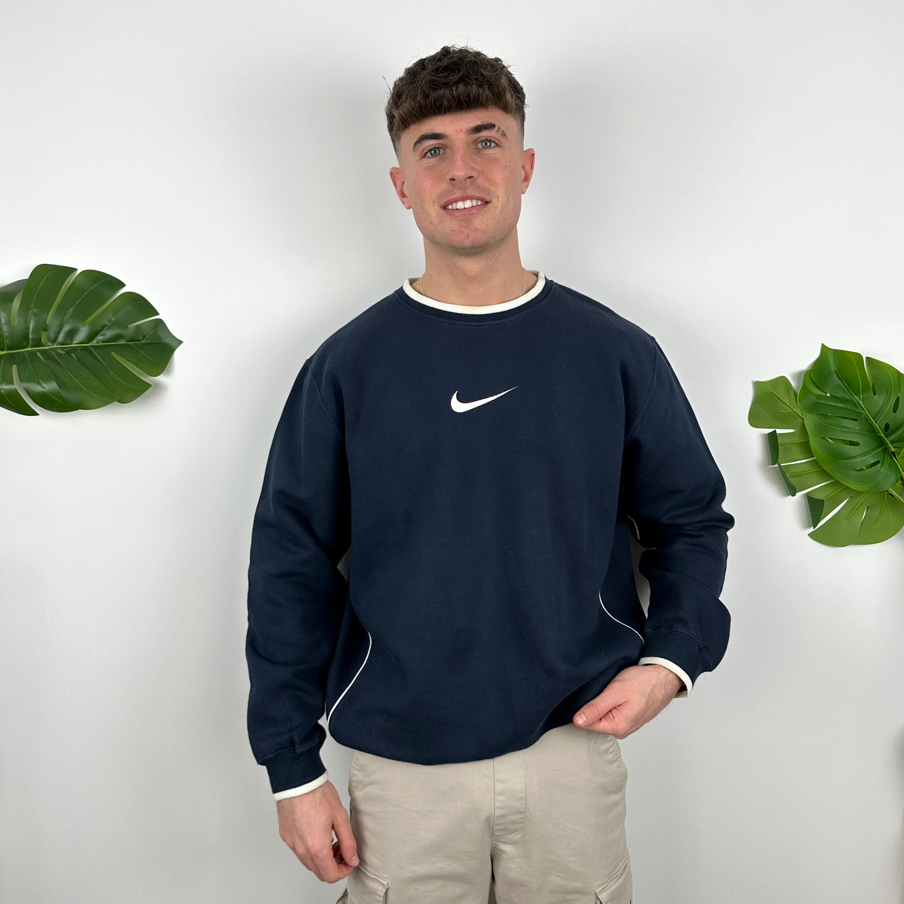 Nike RARE Navy Embroidered Swoosh Sweatshirt (L) - Image 2