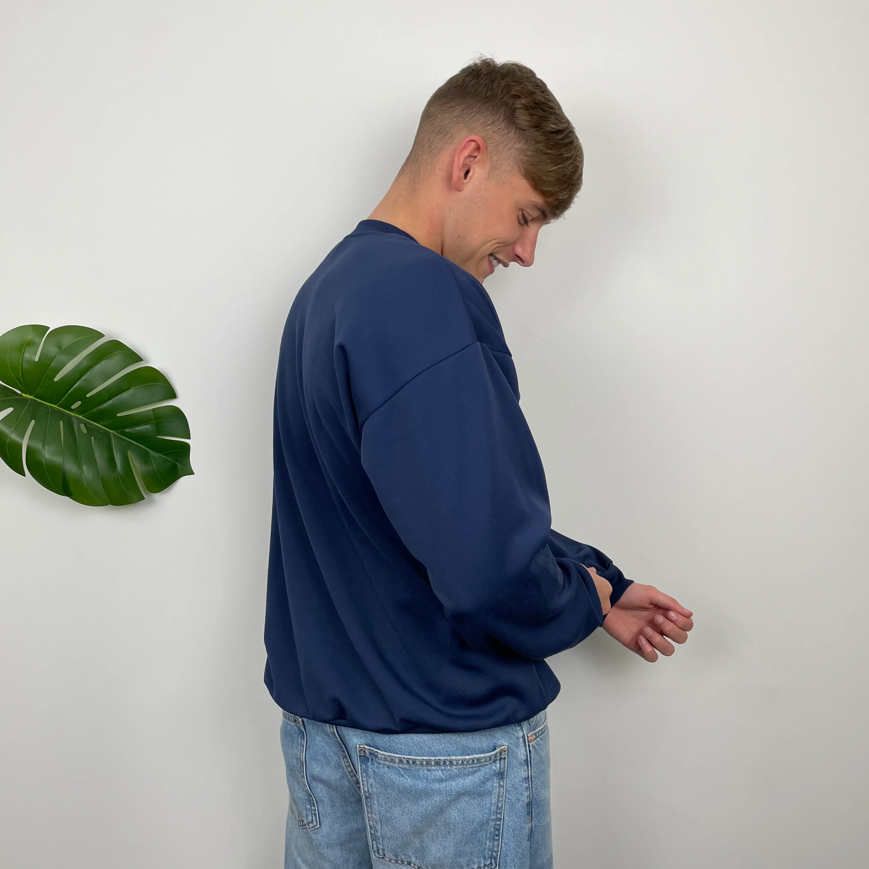 Nike RARE Navy Embroidered Swoosh Sweatshirt (M) - Image 5