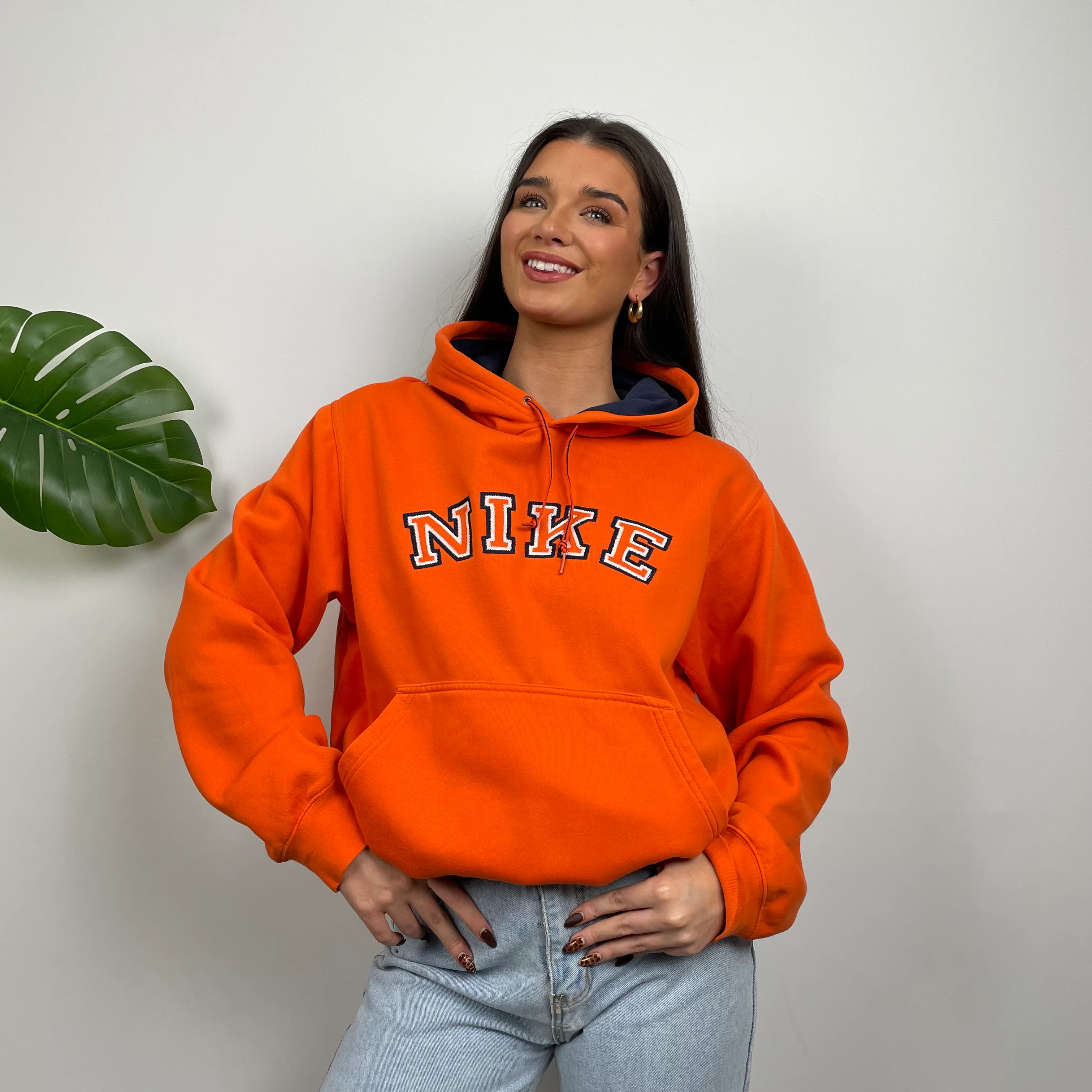 Nike RARE Orange Embroidered Spell Out Hoodie (M) - Image 2