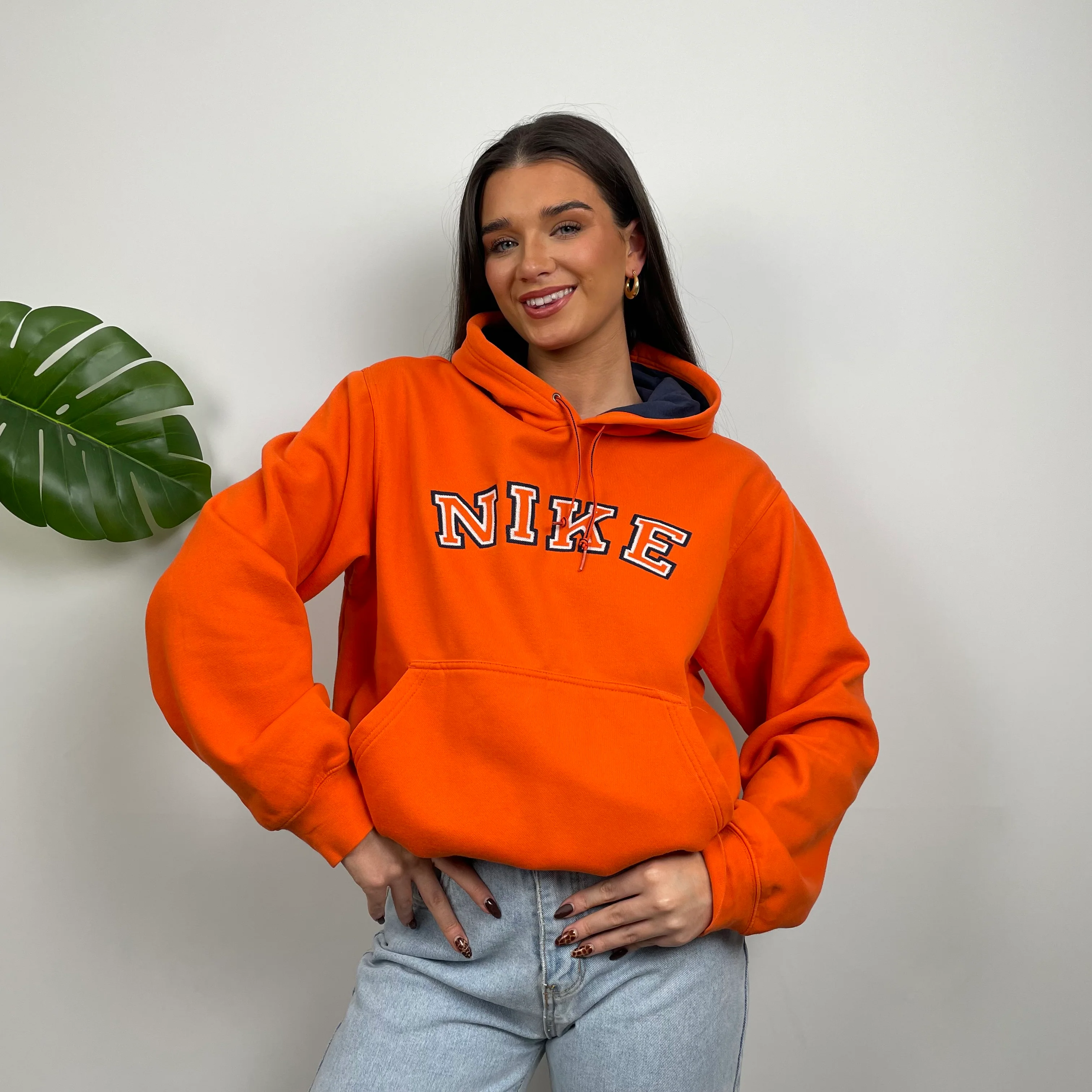 Nike RARE Orange Embroidered Spell Out Hoodie (M) - Image 3