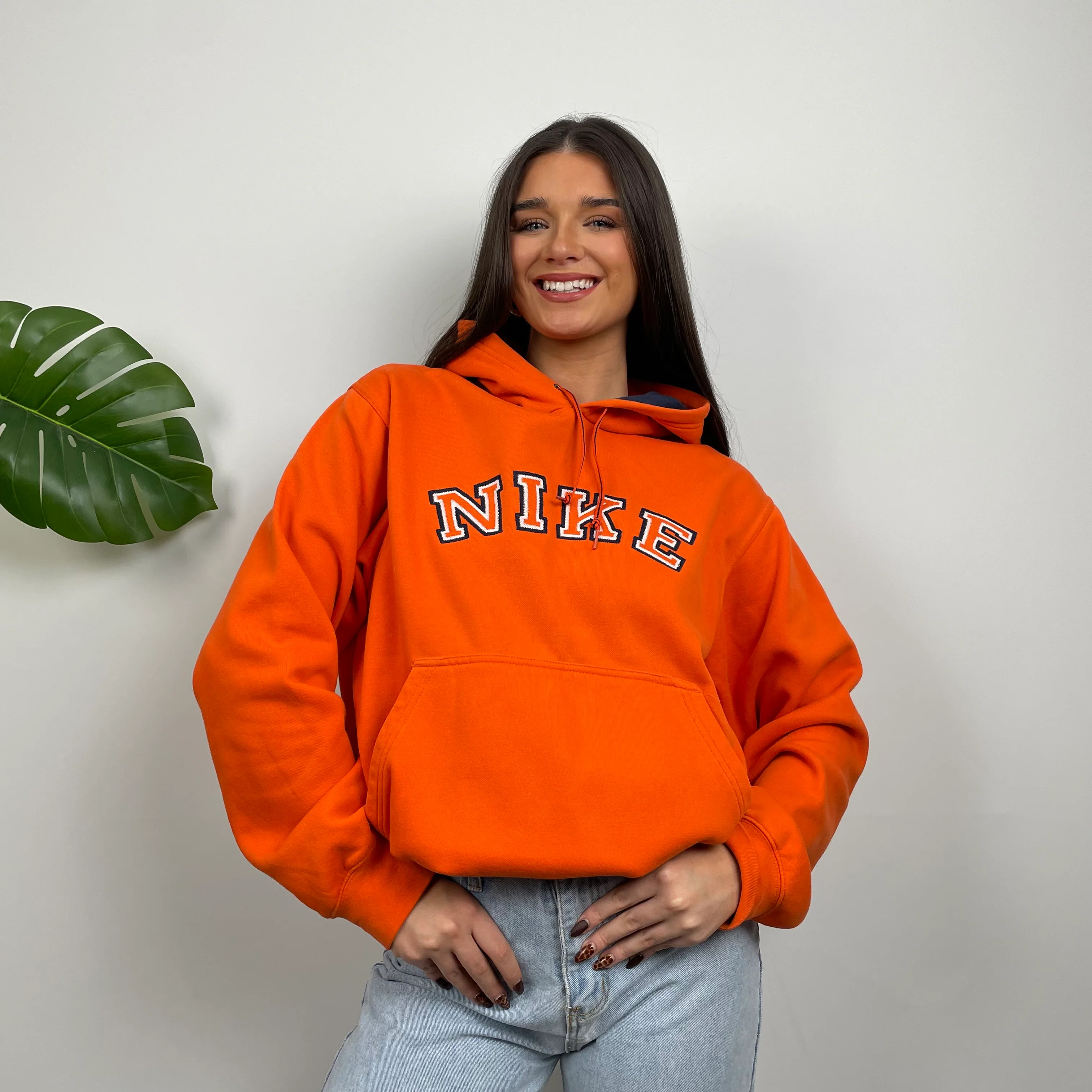 Nike RARE Orange Embroidered Spell Out Hoodie (M) - Image 4