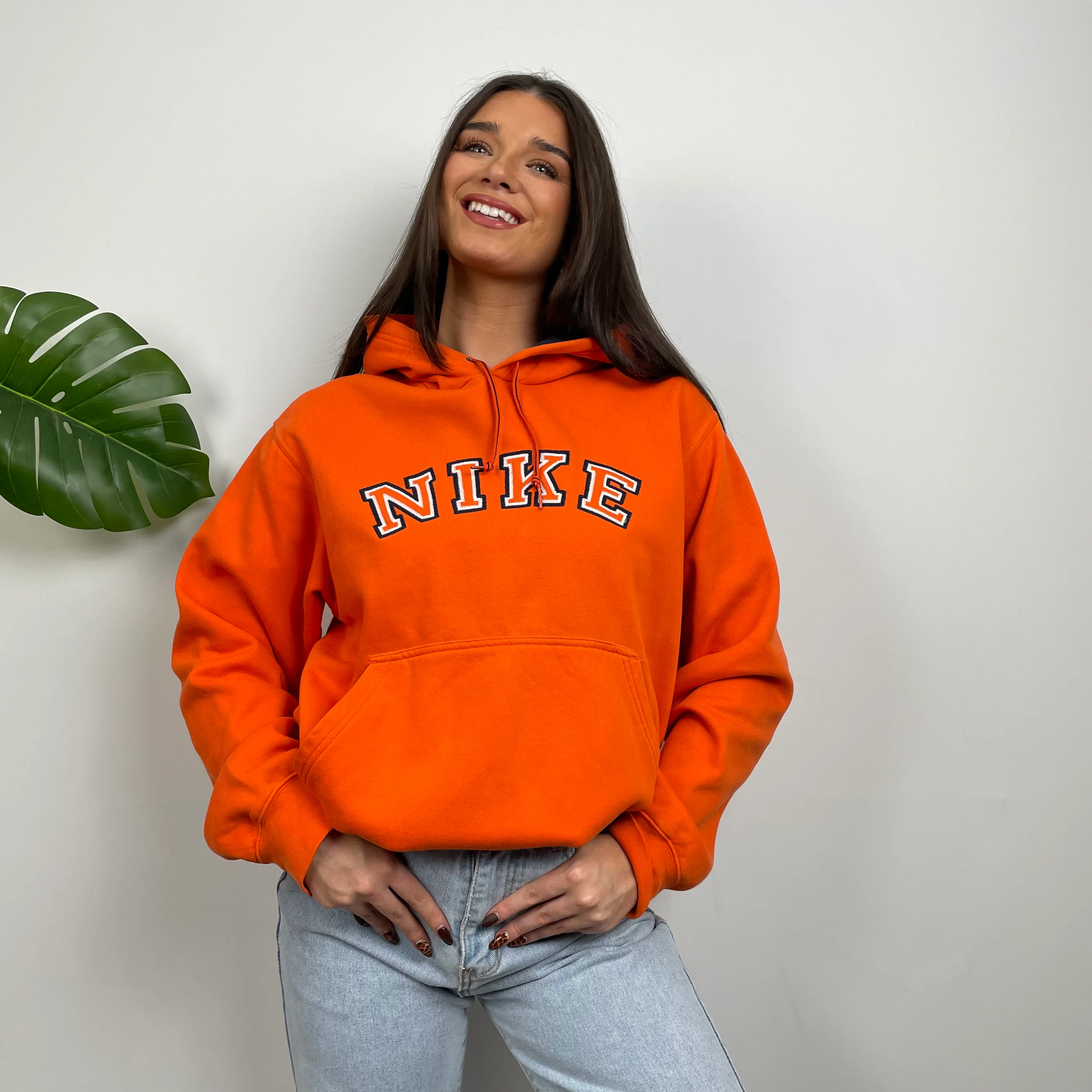 Nike RARE Orange Embroidered Spell Out Hoodie (M) - Image 5