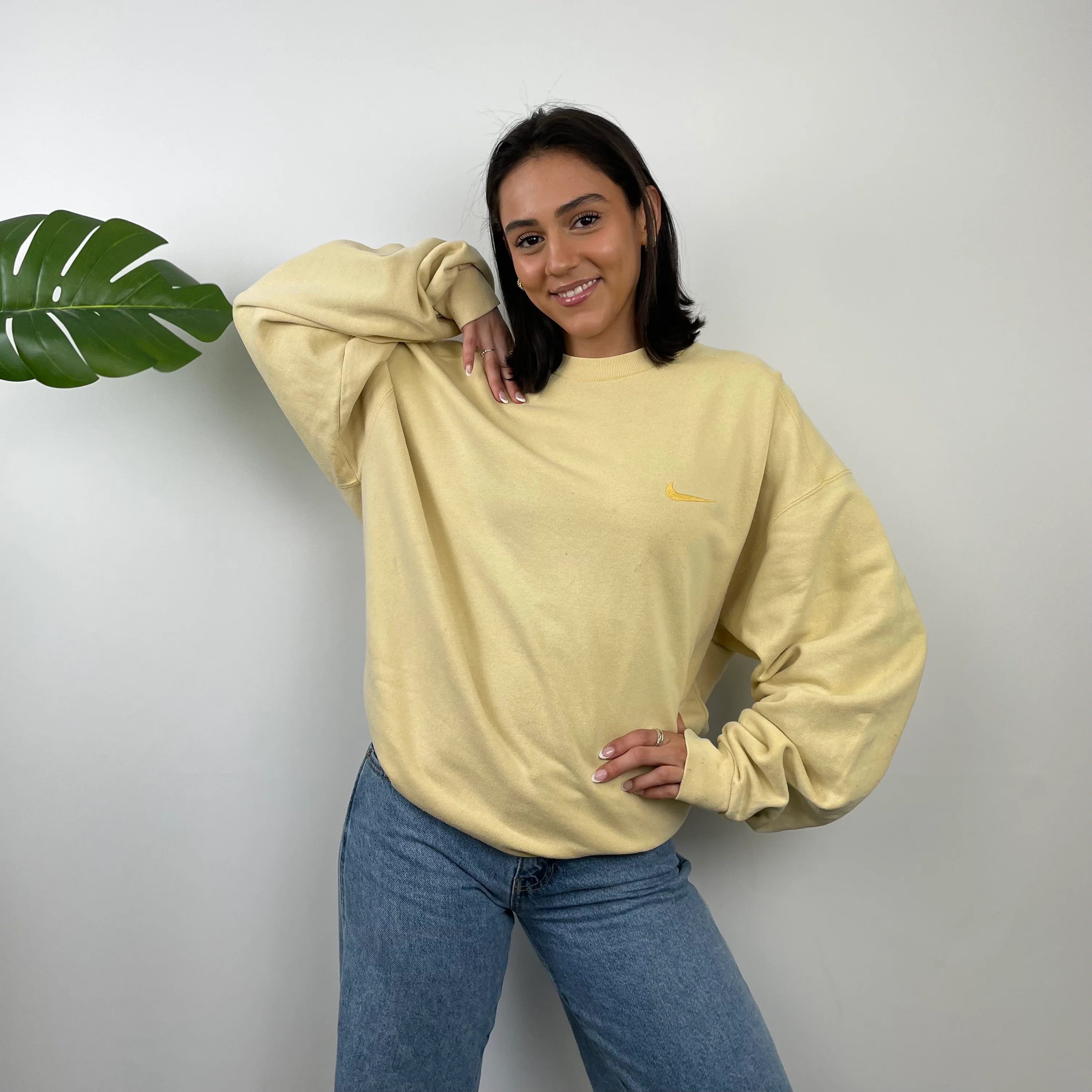 Nike RARE Pastel Yellow Embroidered Swoosh Sweatshirt (L) - Image 2