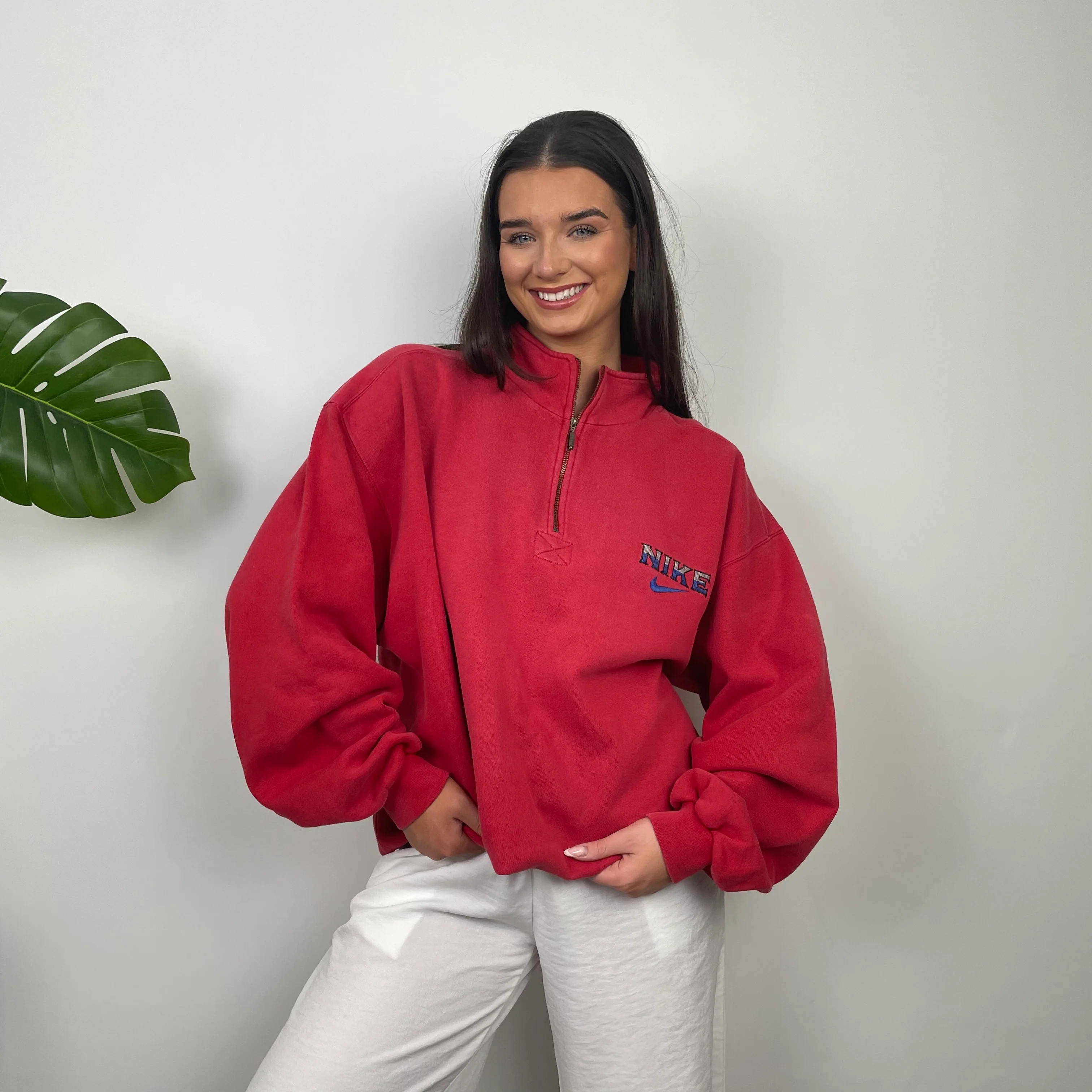 Nike RARE Red Embroidered Spell Out Quarter Zip Sweatshirt (XL) - Image 3