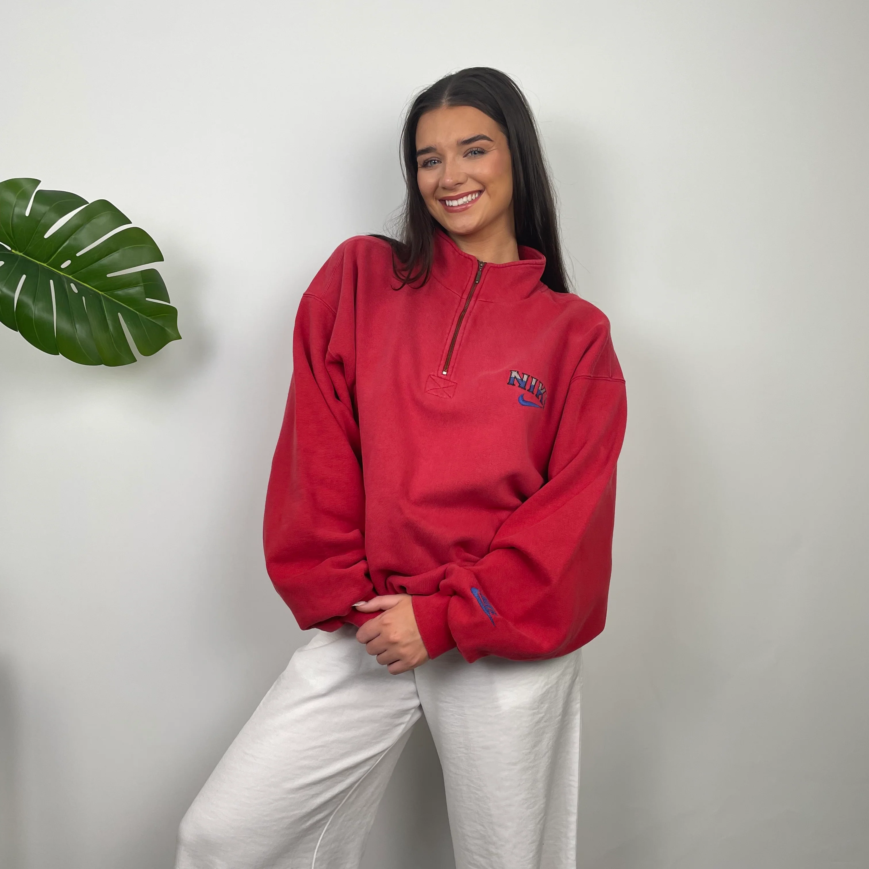 Nike RARE Red Embroidered Spell Out Quarter Zip Sweatshirt (XL) - Image 4