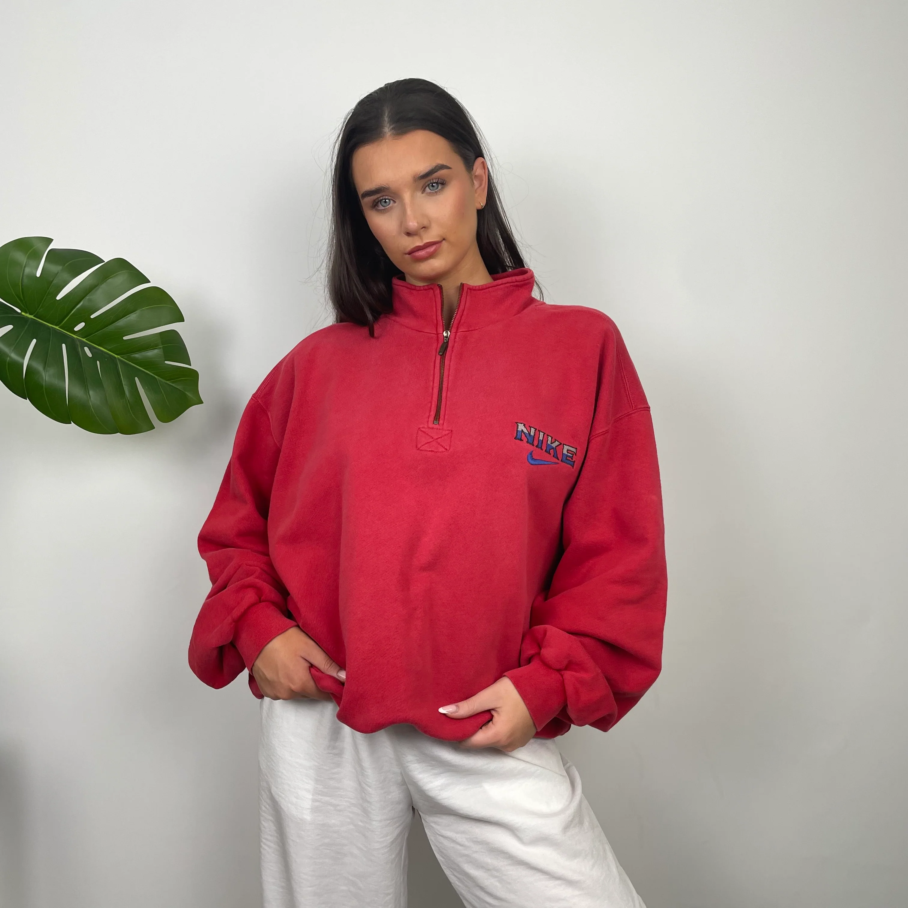 Nike RARE Red Embroidered Spell Out Quarter Zip Sweatshirt (XL) - Image 5