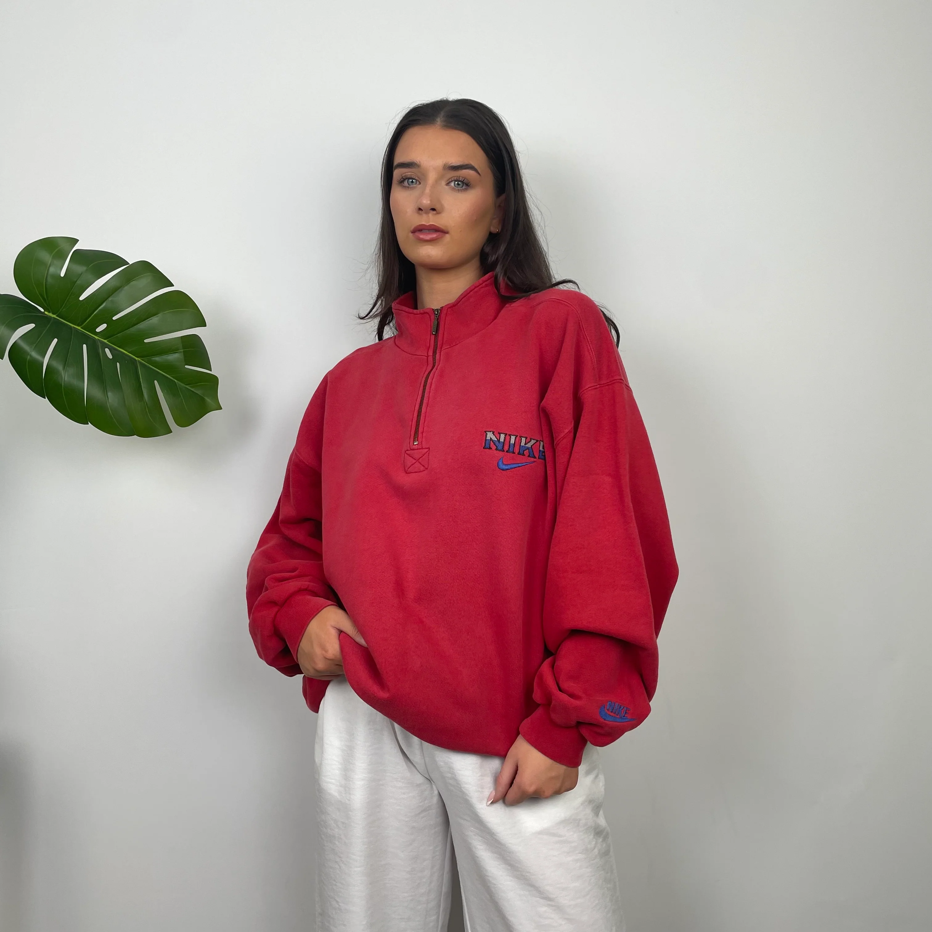 Nike RARE Red Embroidered Spell Out Quarter Zip Sweatshirt (XL) - Image 6