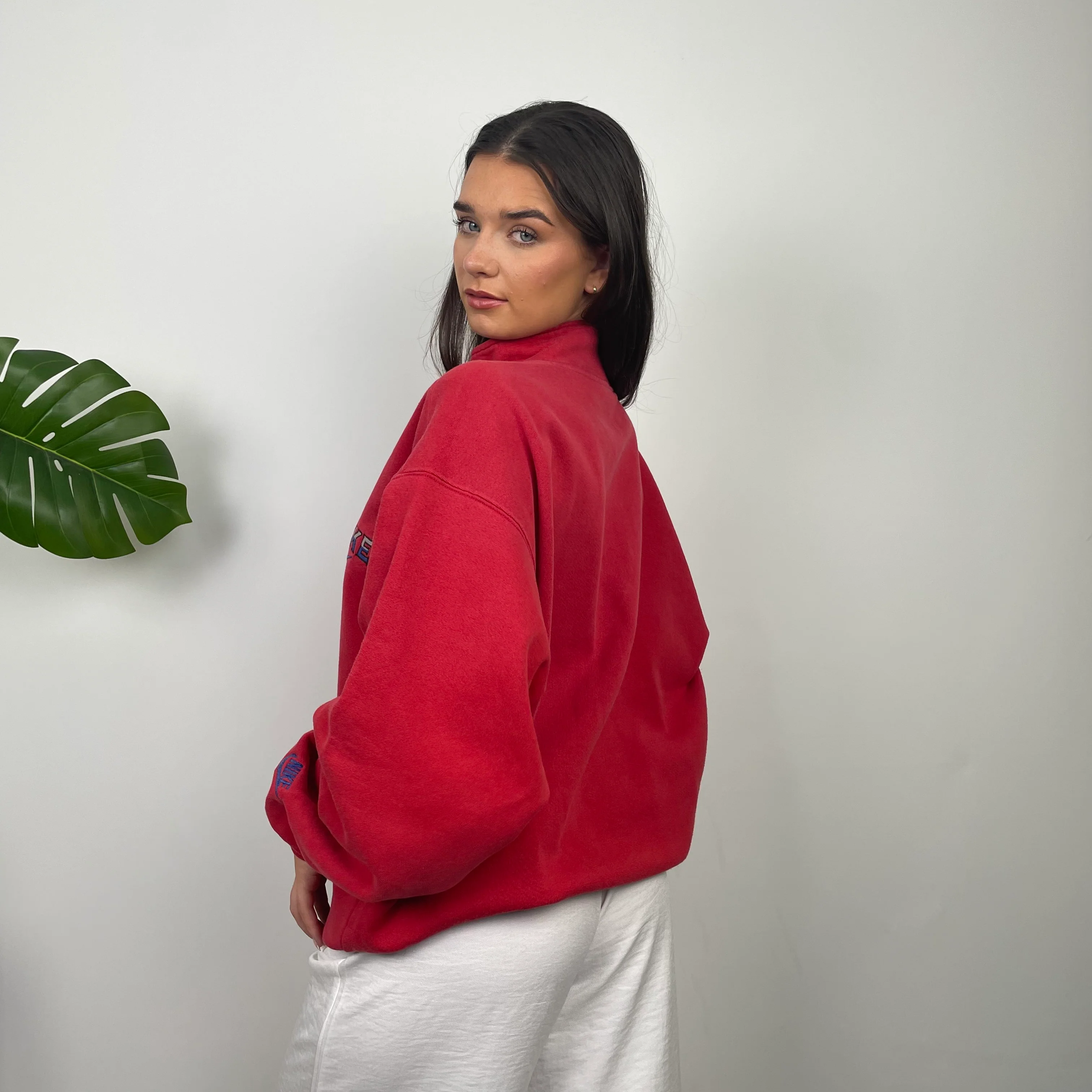 Nike RARE Red Embroidered Spell Out Quarter Zip Sweatshirt (XL) - Image 8