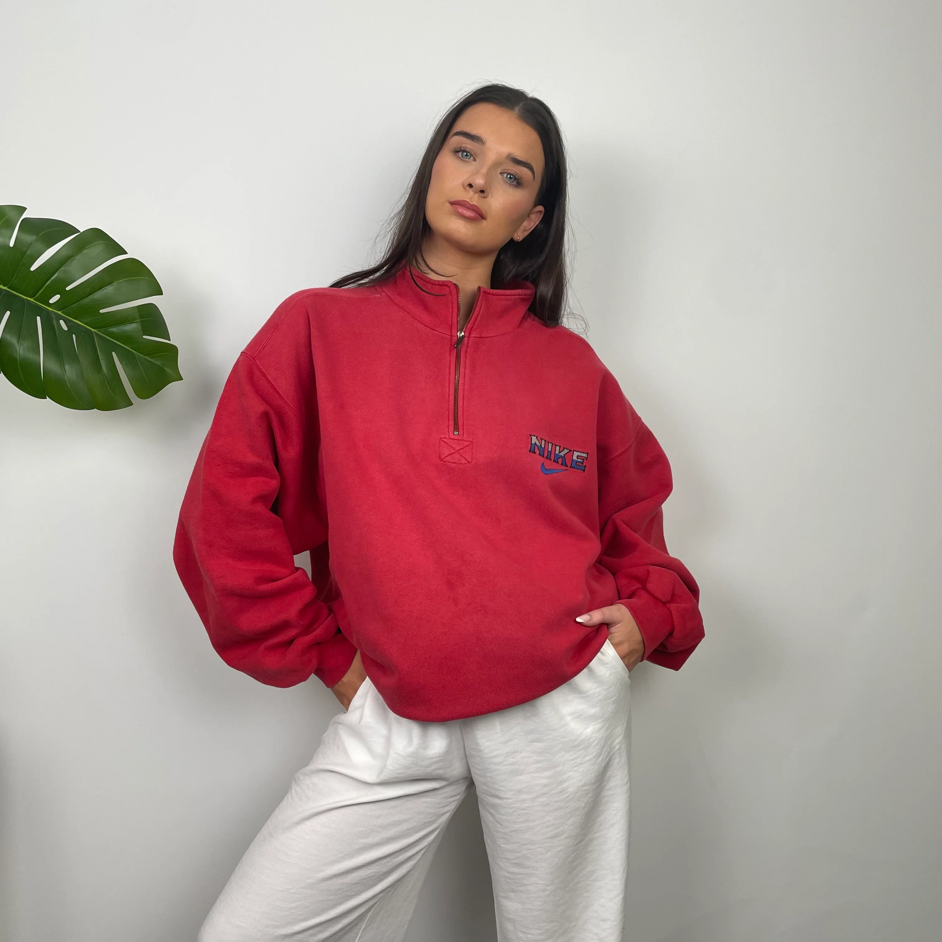 Nike RARE Red Embroidered Spell Out Quarter Zip Sweatshirt (XL) - Image 9