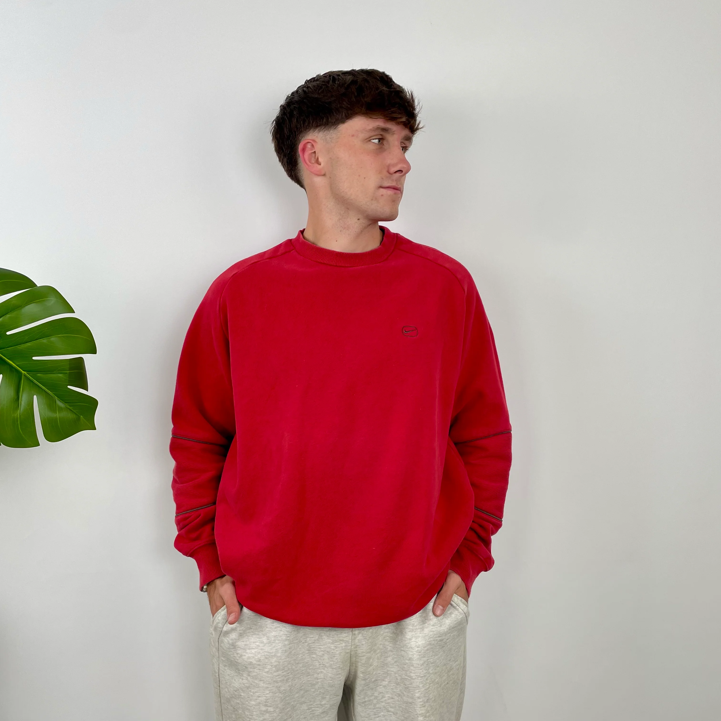 Nike RARE Red Embroidered Swoosh Sweatshirt (L) - Image 2