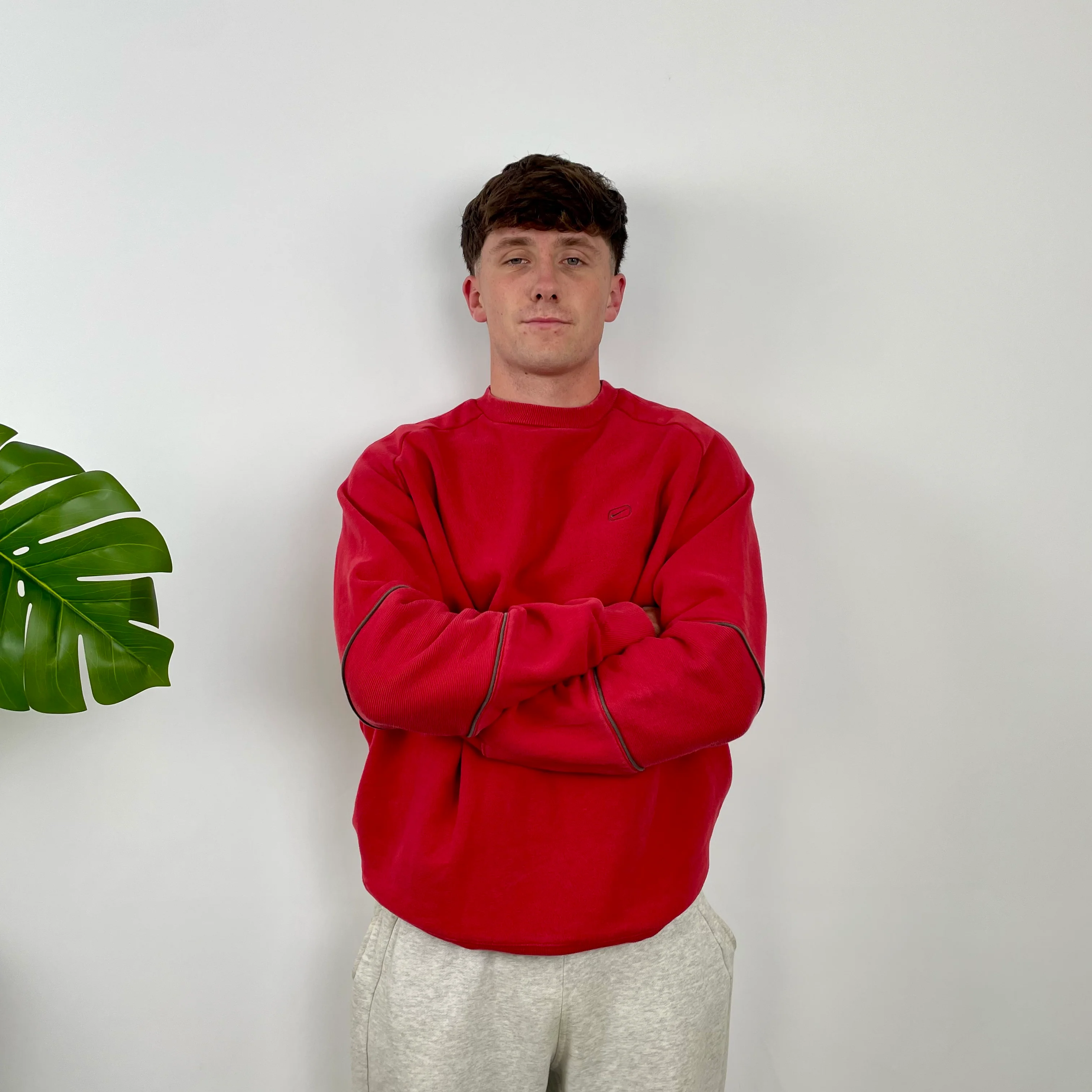 Nike RARE Red Embroidered Swoosh Sweatshirt (L) - Image 3