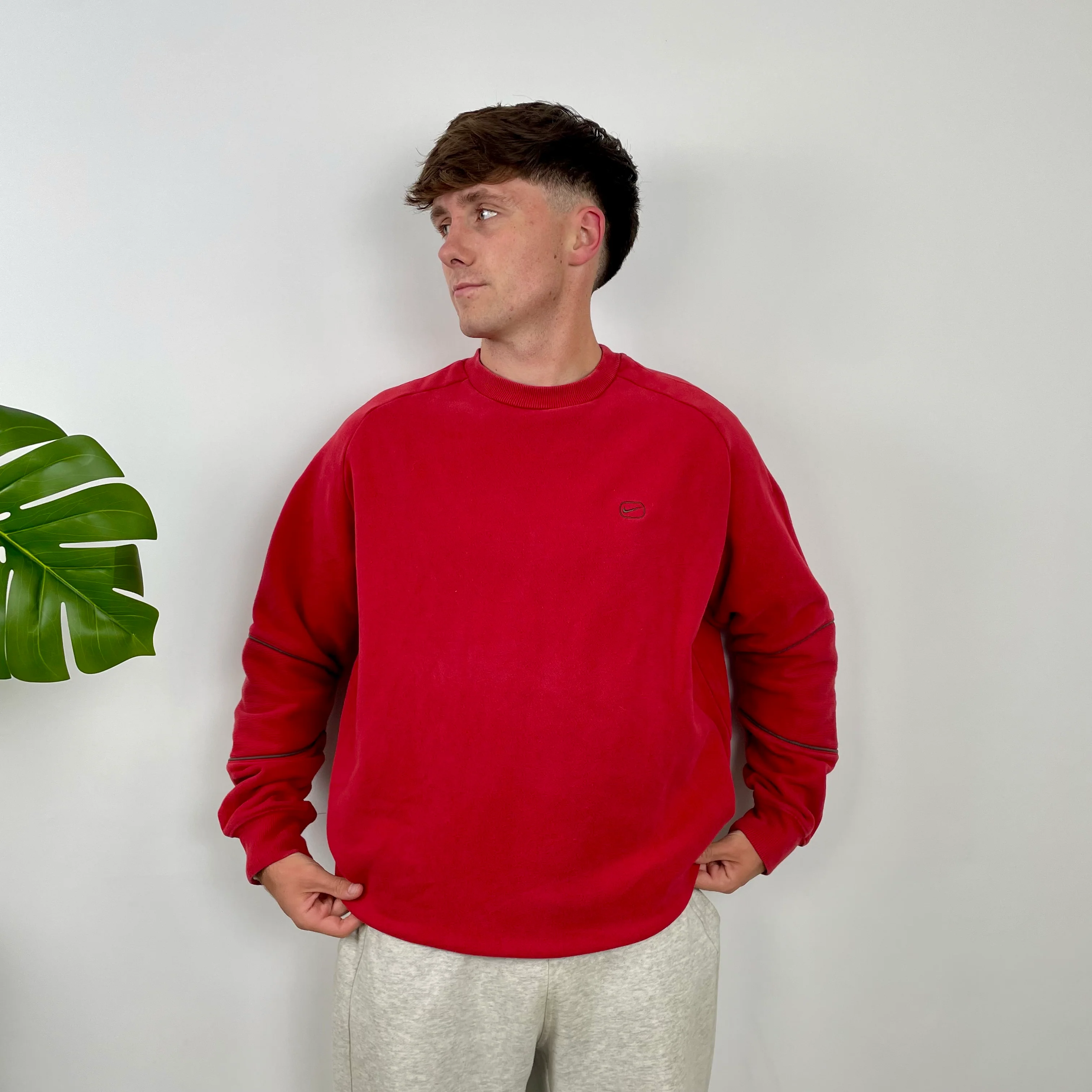 Nike RARE Red Embroidered Swoosh Sweatshirt (L) - Image 4