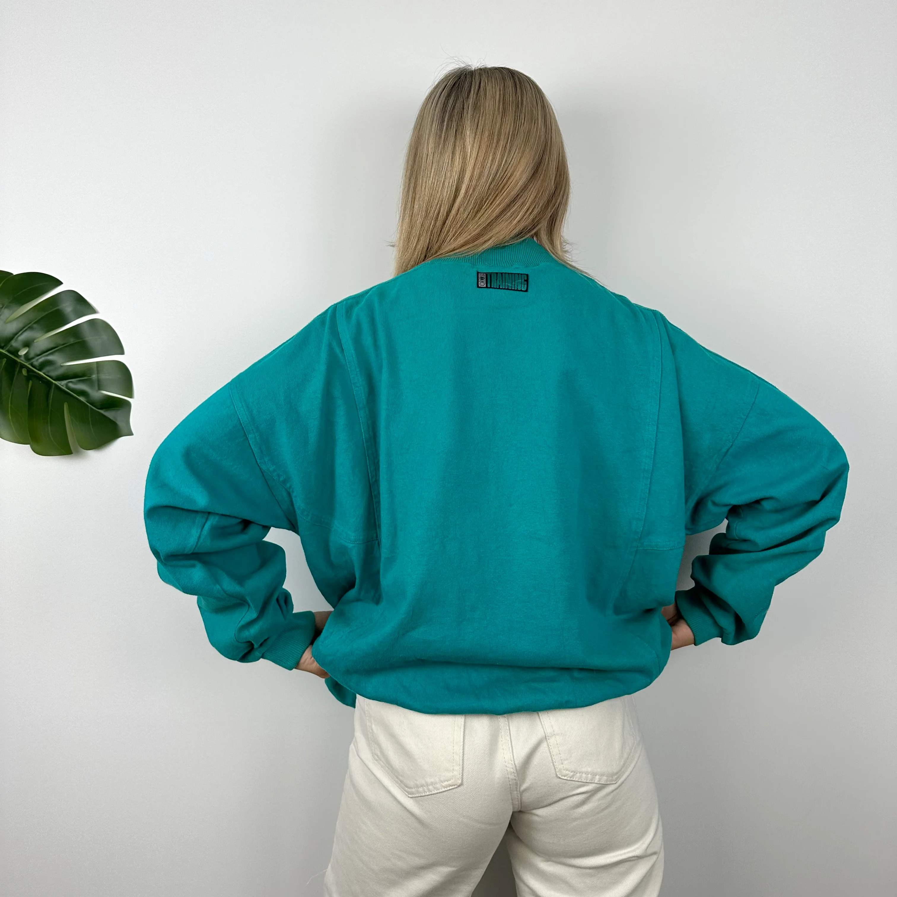 Nike RARE Turquoise Embroidered Spell Out Sweatshirt (L) - Image 6