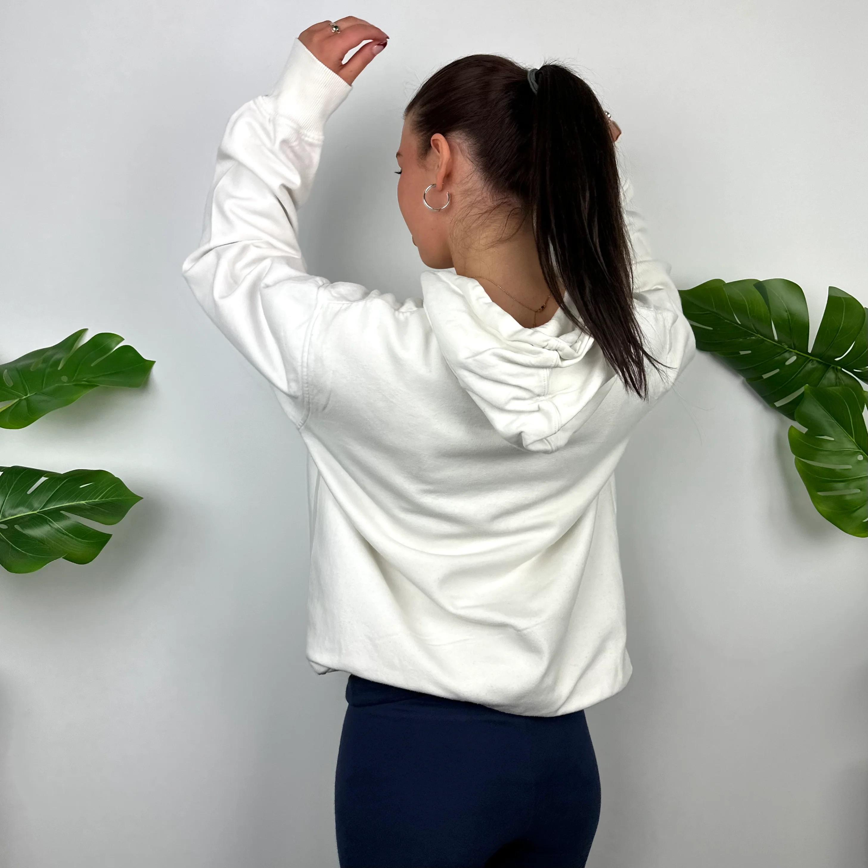 Nike RARE White Embroidered Spell Out Hoodie (L) - Image 4