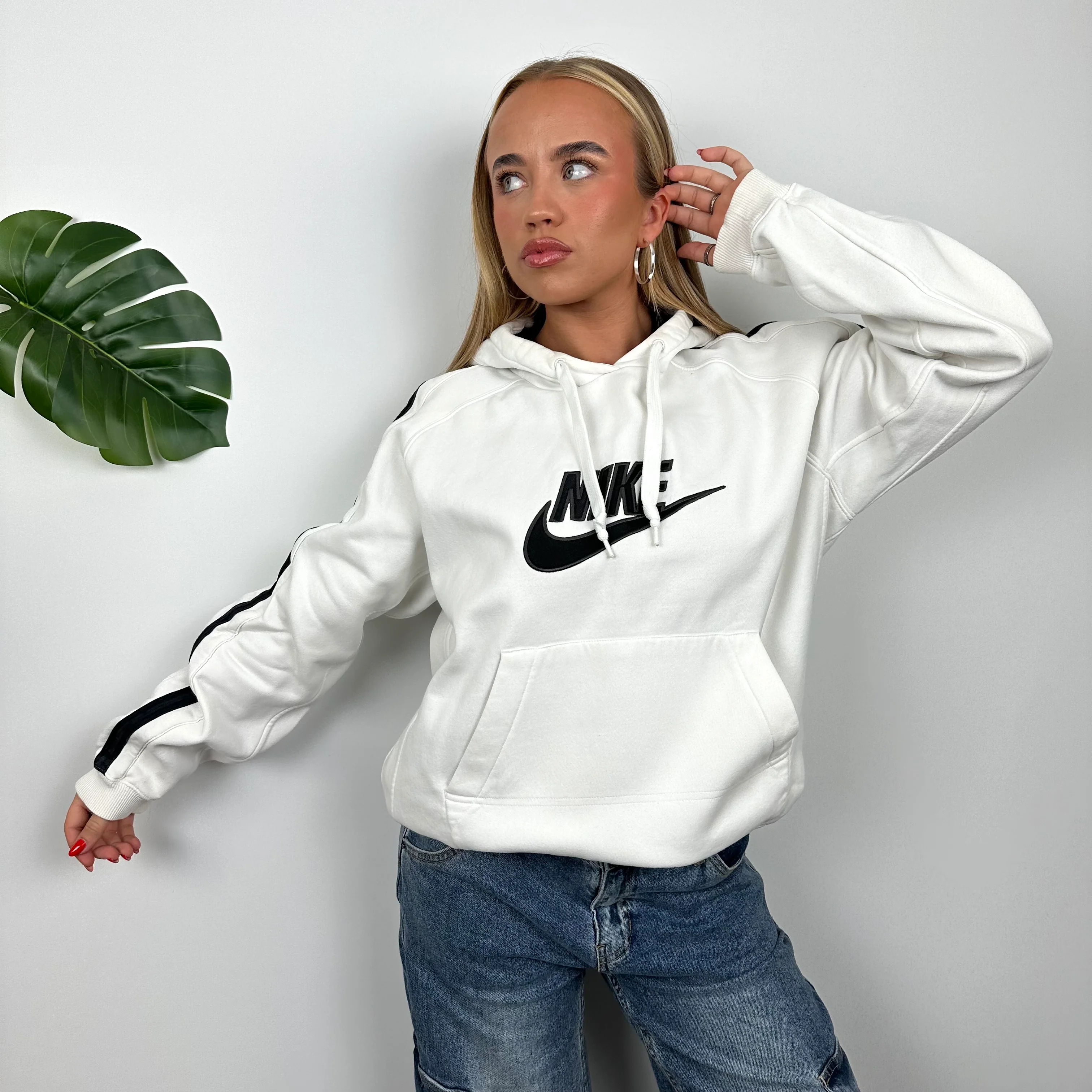 Nike RARE White Embroidered Spell out Hoodie (L) - Image 2