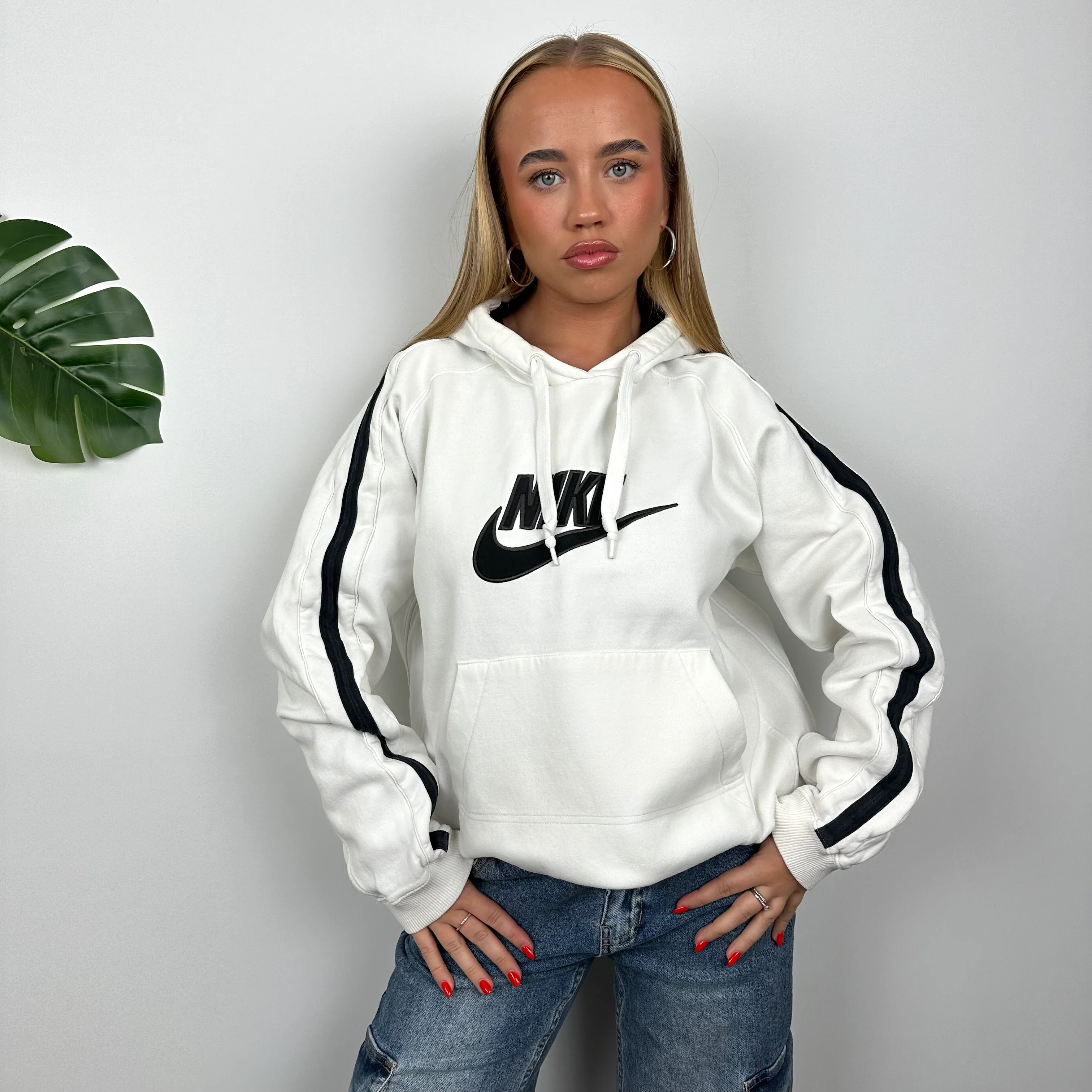 Nike RARE White Embroidered Spell out Hoodie (L) - Image 4
