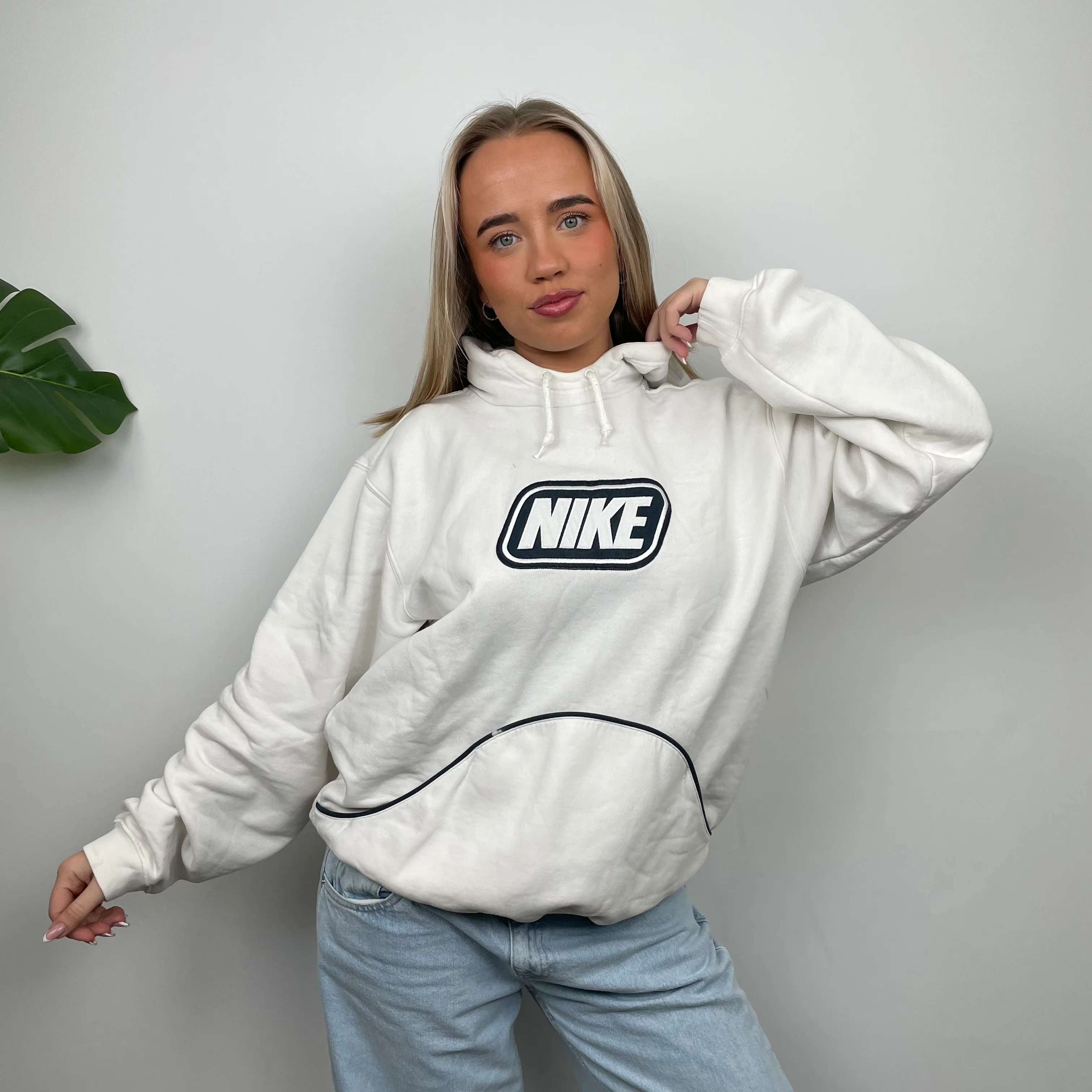 Nike RARE White Embroidered Spell Out Hoodie as worn by Molly Mae (M) - Image 2