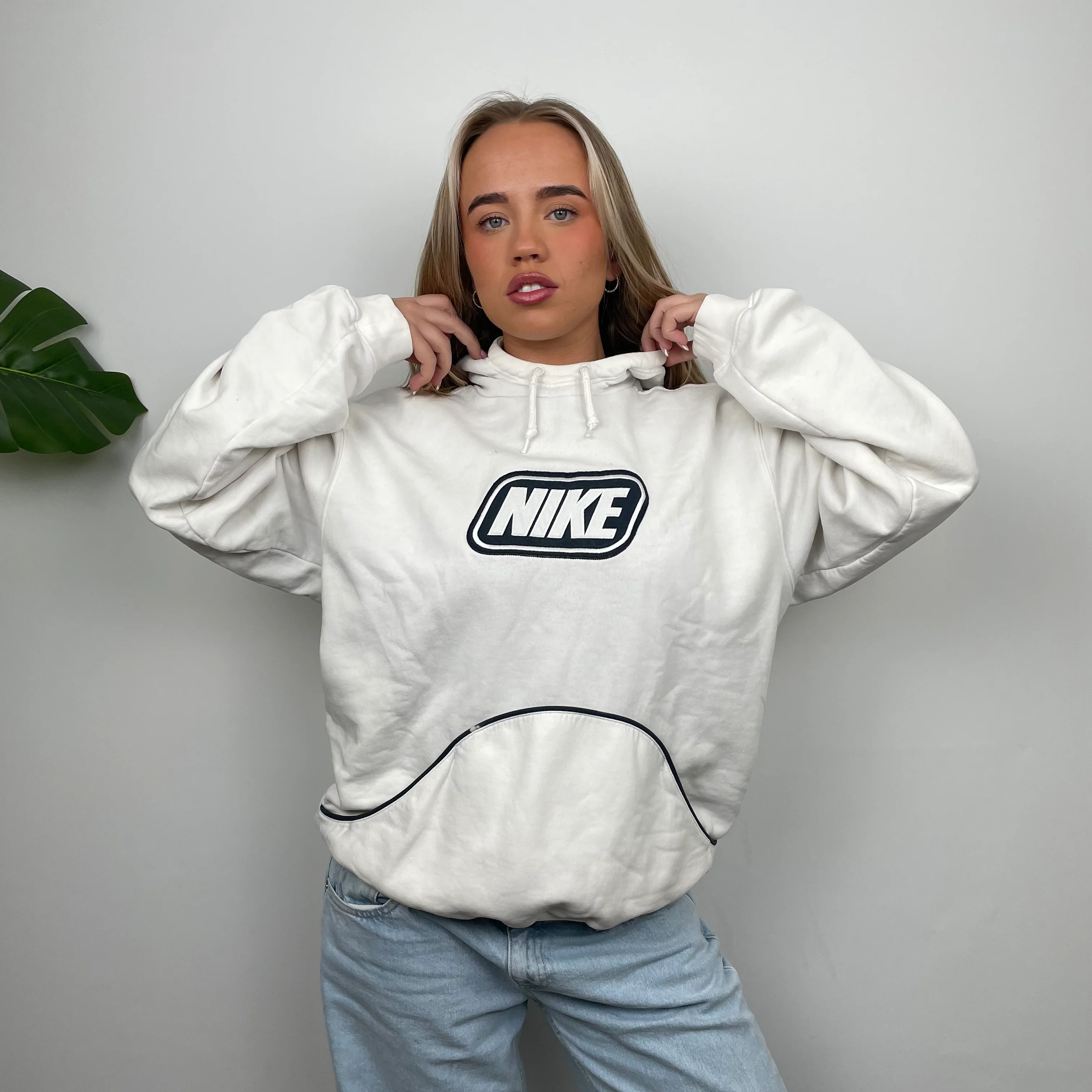 Nike RARE White Embroidered Spell Out Hoodie as worn by Molly Mae (M) - Image 6