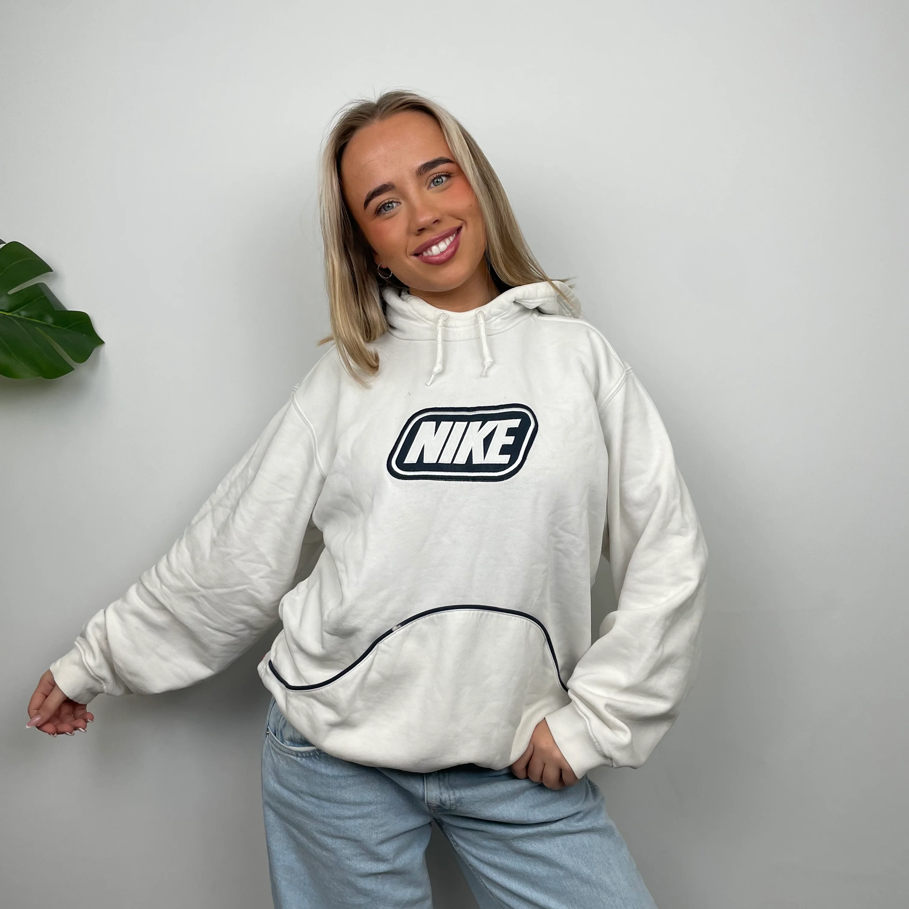 Nike RARE White Embroidered Spell Out Hoodie as worn by Molly Mae (M) - Image 8