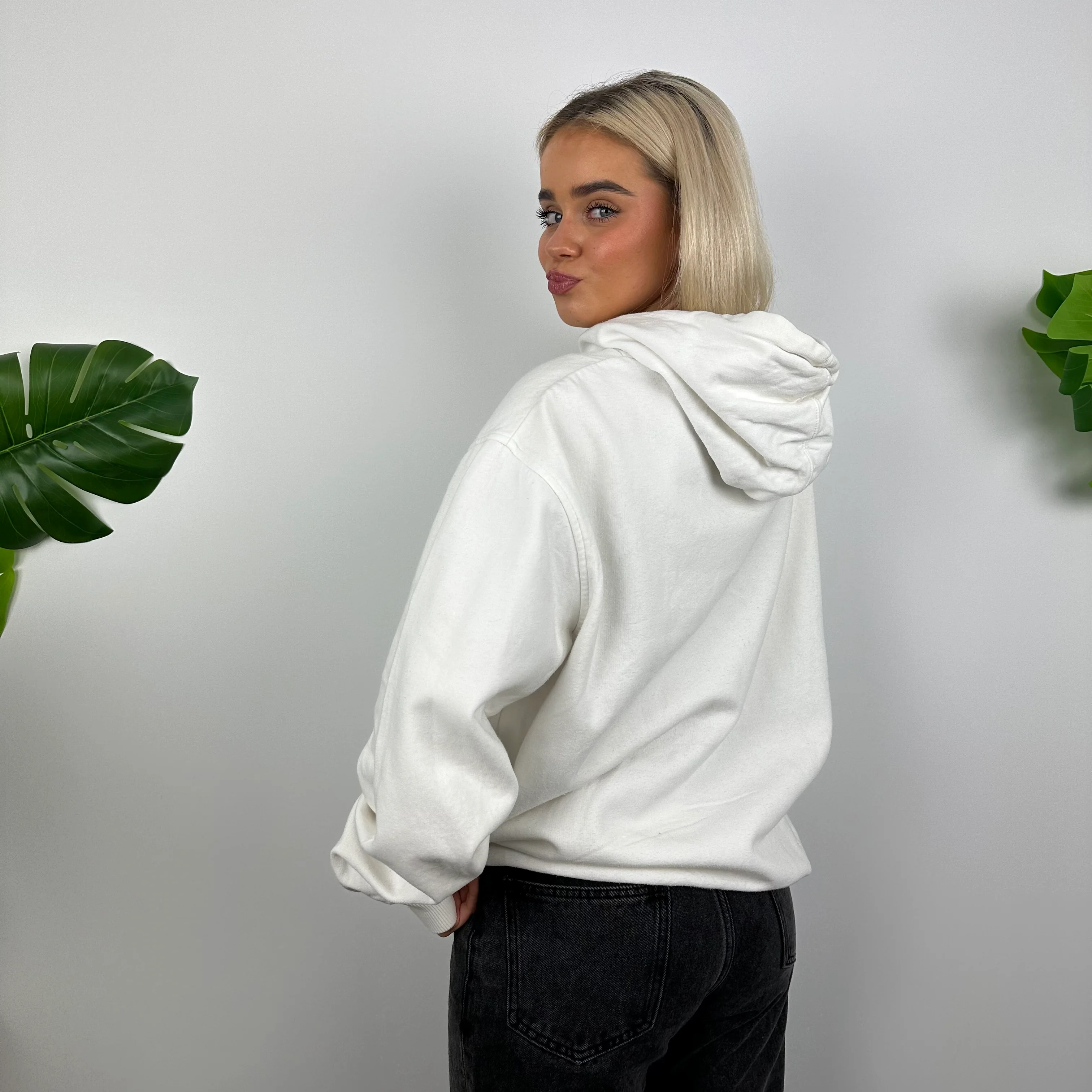 Nike RARE White Embroidered Spell Out Hoodie (L) - Image 4